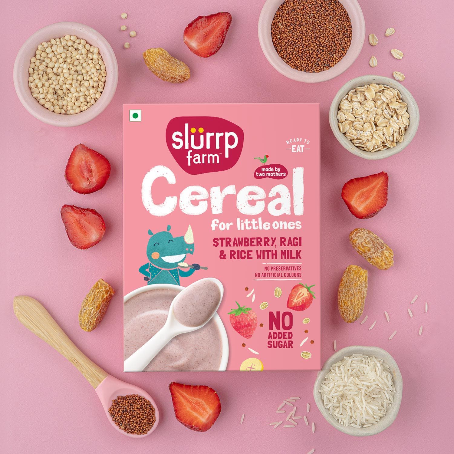 Strawberry, Ragi & Rice Cereal with Milk