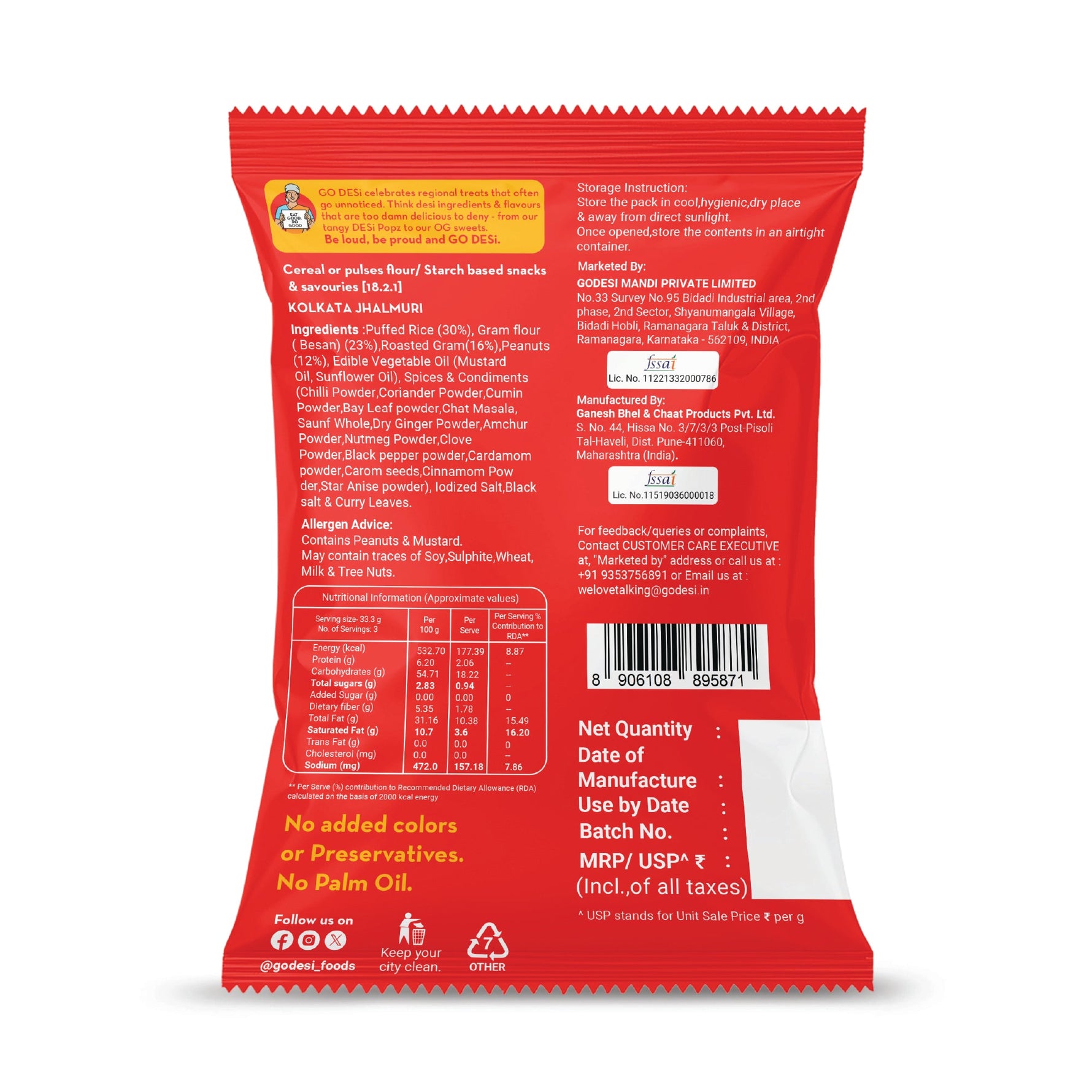 GO DESi - Kolkata Jhalmuri, Bombay Bhel & Garlic Masala Murmura | Pack of 3 | No Palm Oil