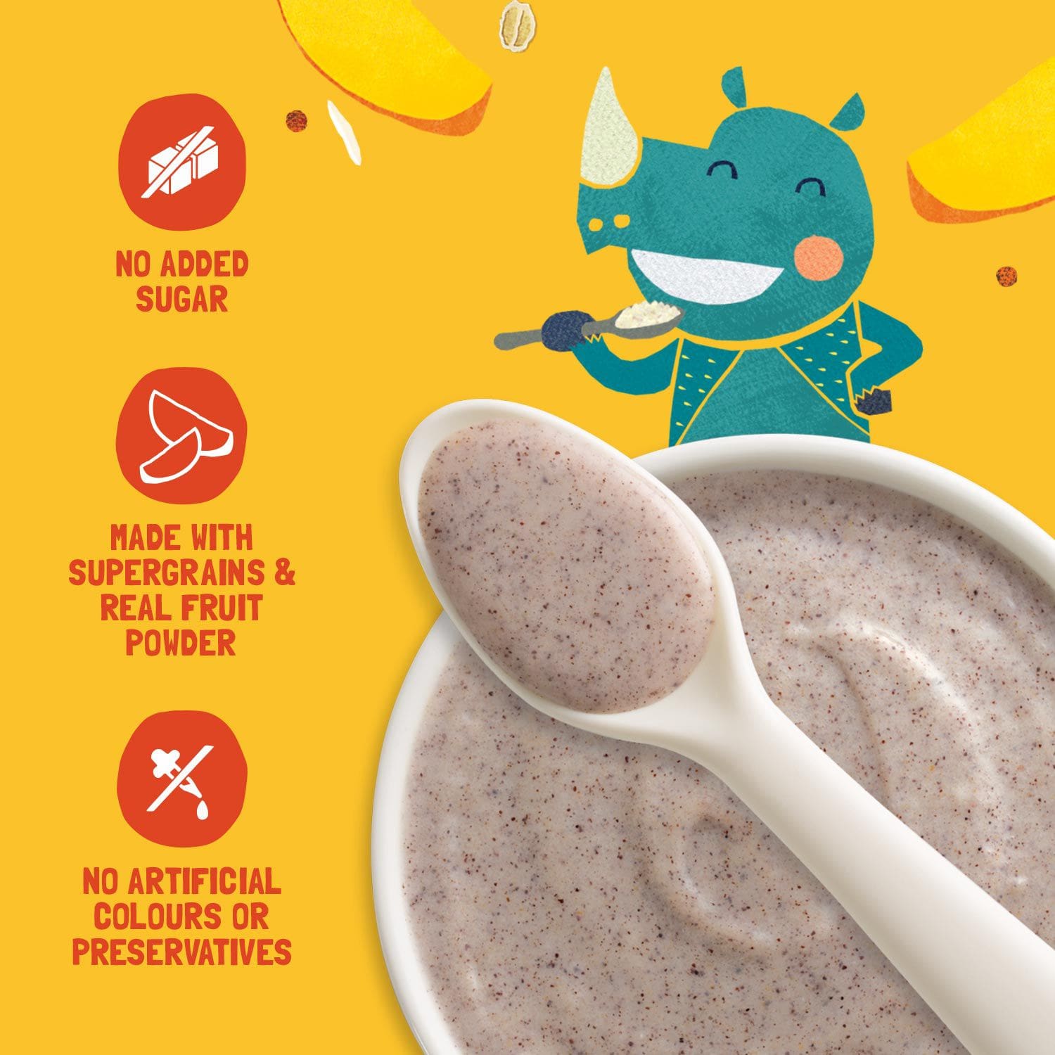 Mango, Ragi and Rice Cereal with Milk