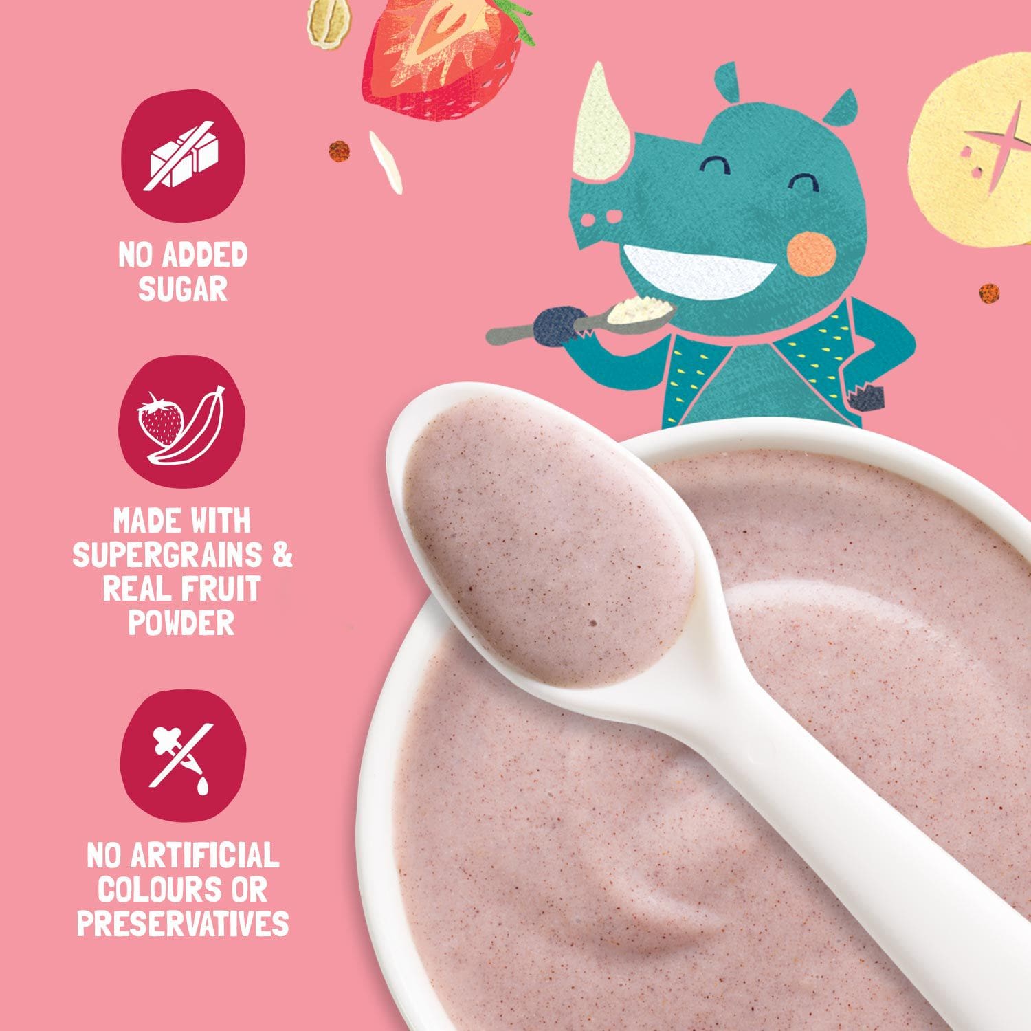 Strawberry, Ragi & Rice Cereal with Milk