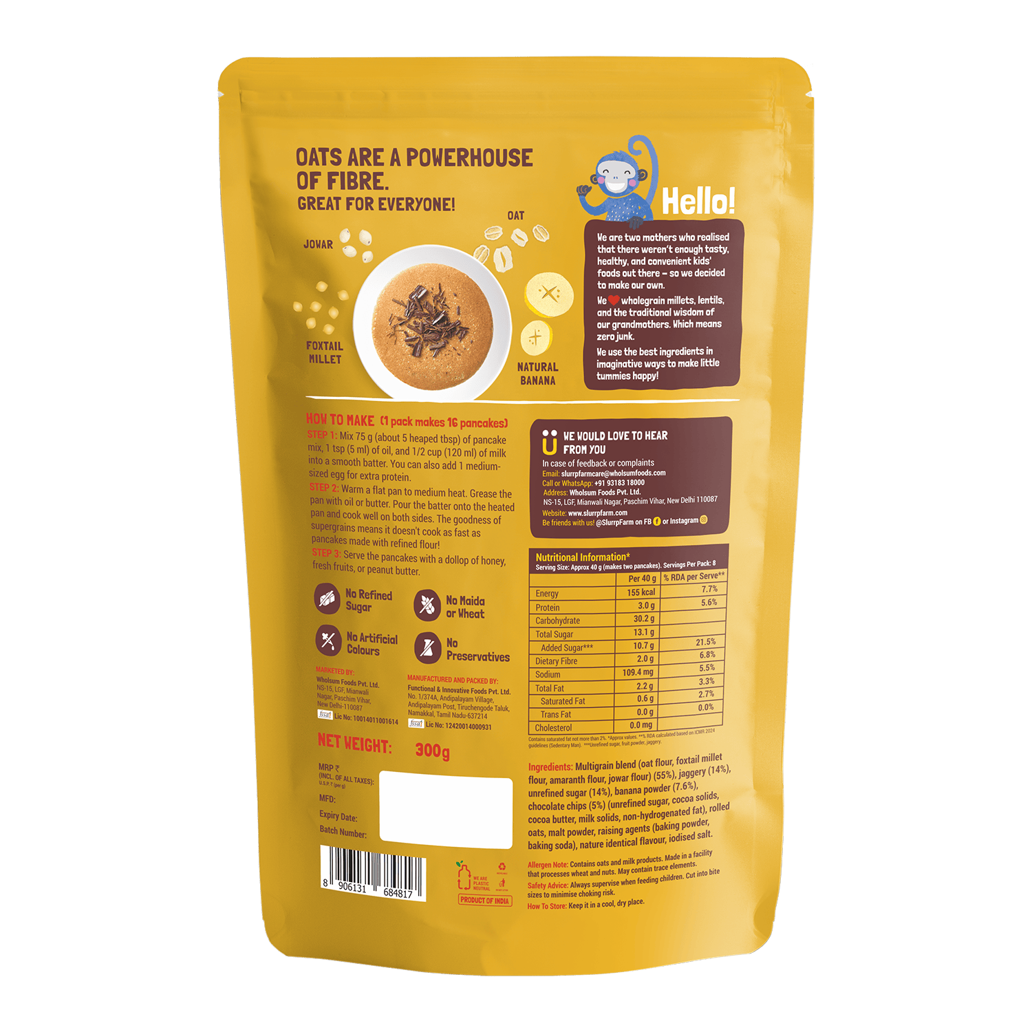 Banana Choco-Chip Millet Pancake Mix 300-gm Family Pack (Stock Up & Save)