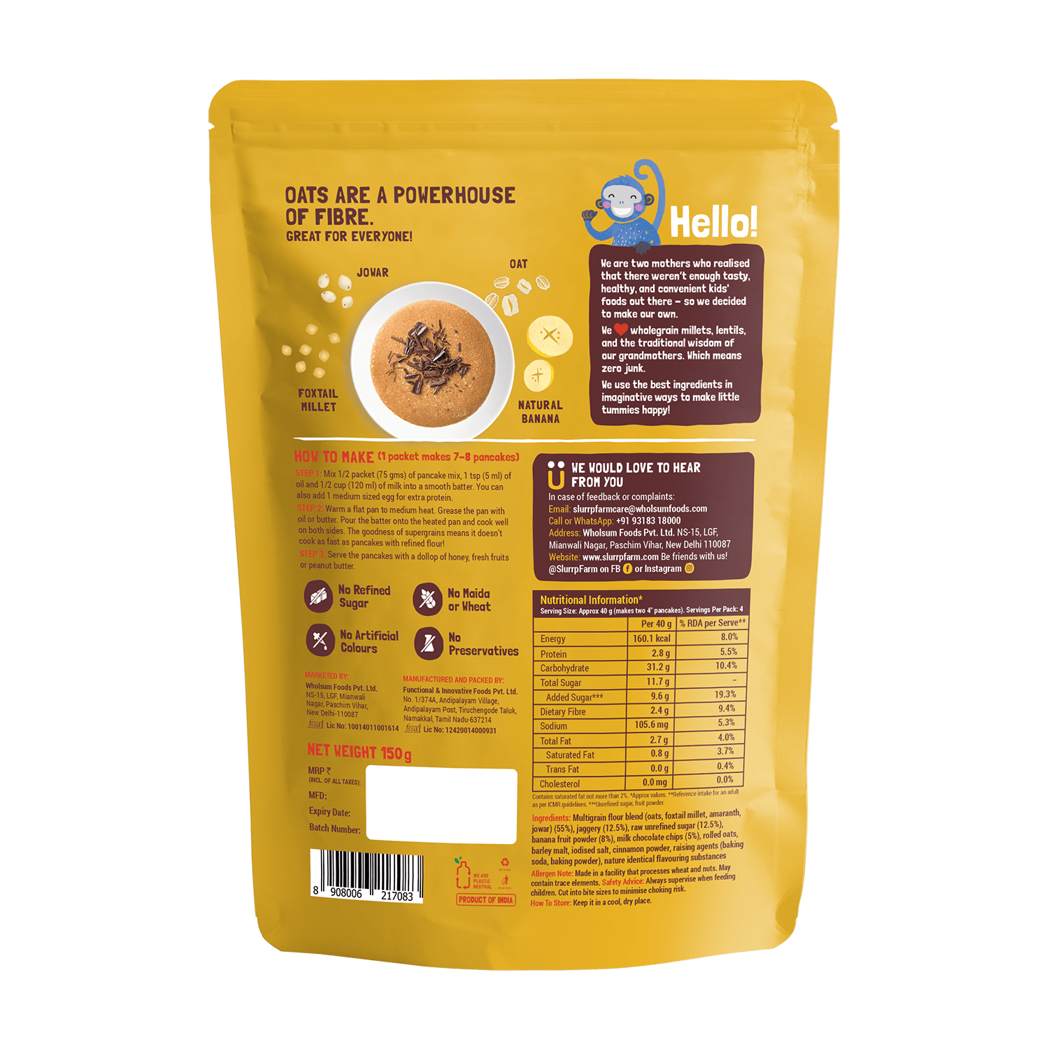 Banana Choco-Chip Millet Pancake Mix | No Maida