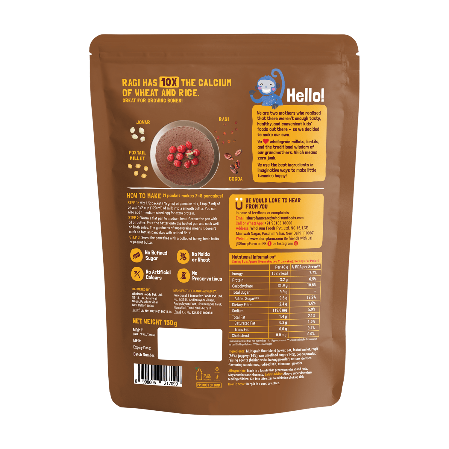 Chocolate Millet Pancake Mix | No Maida