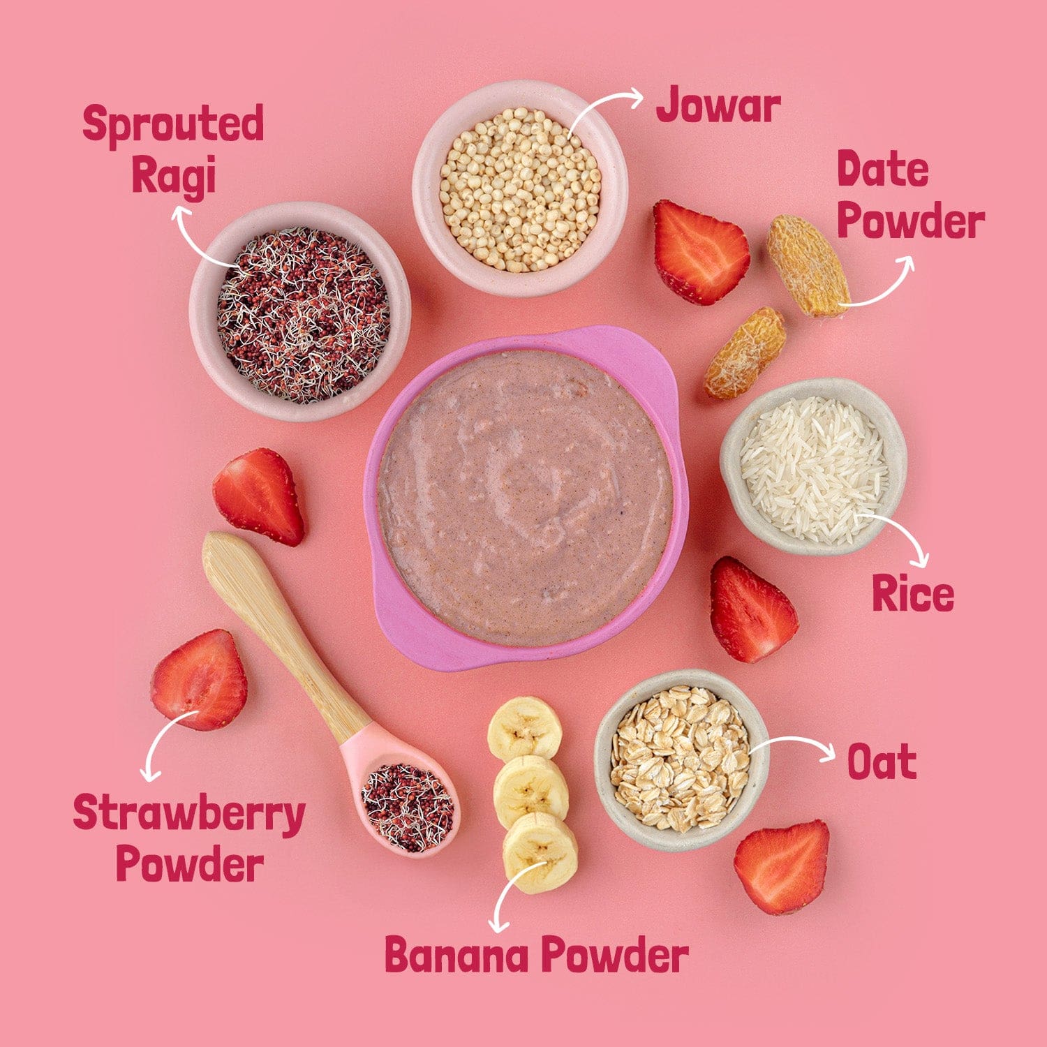 First Bites Strawberry, Sprouted Ragi & Rice Cereal with Milk for Little Ones