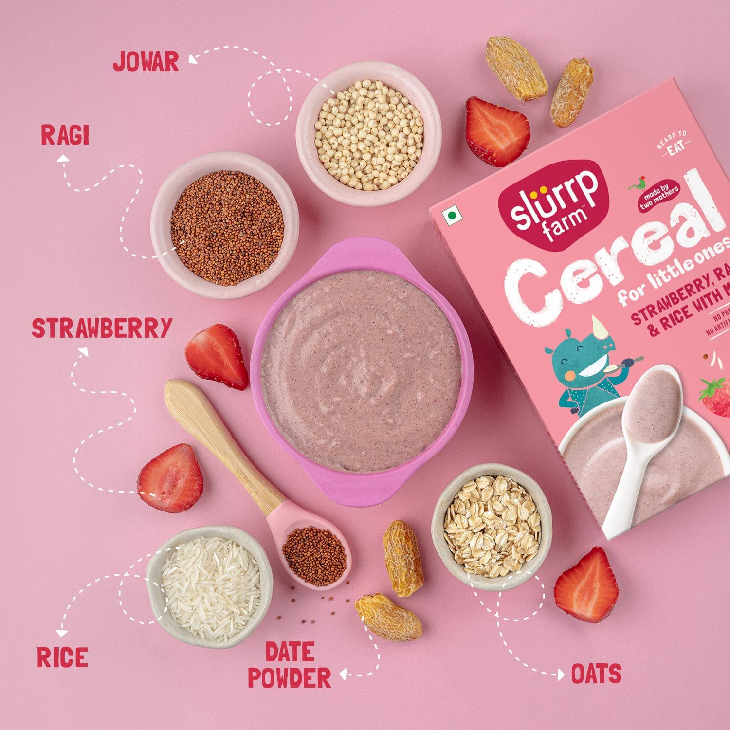 Strawberry, Ragi & Rice Cereal with Milk