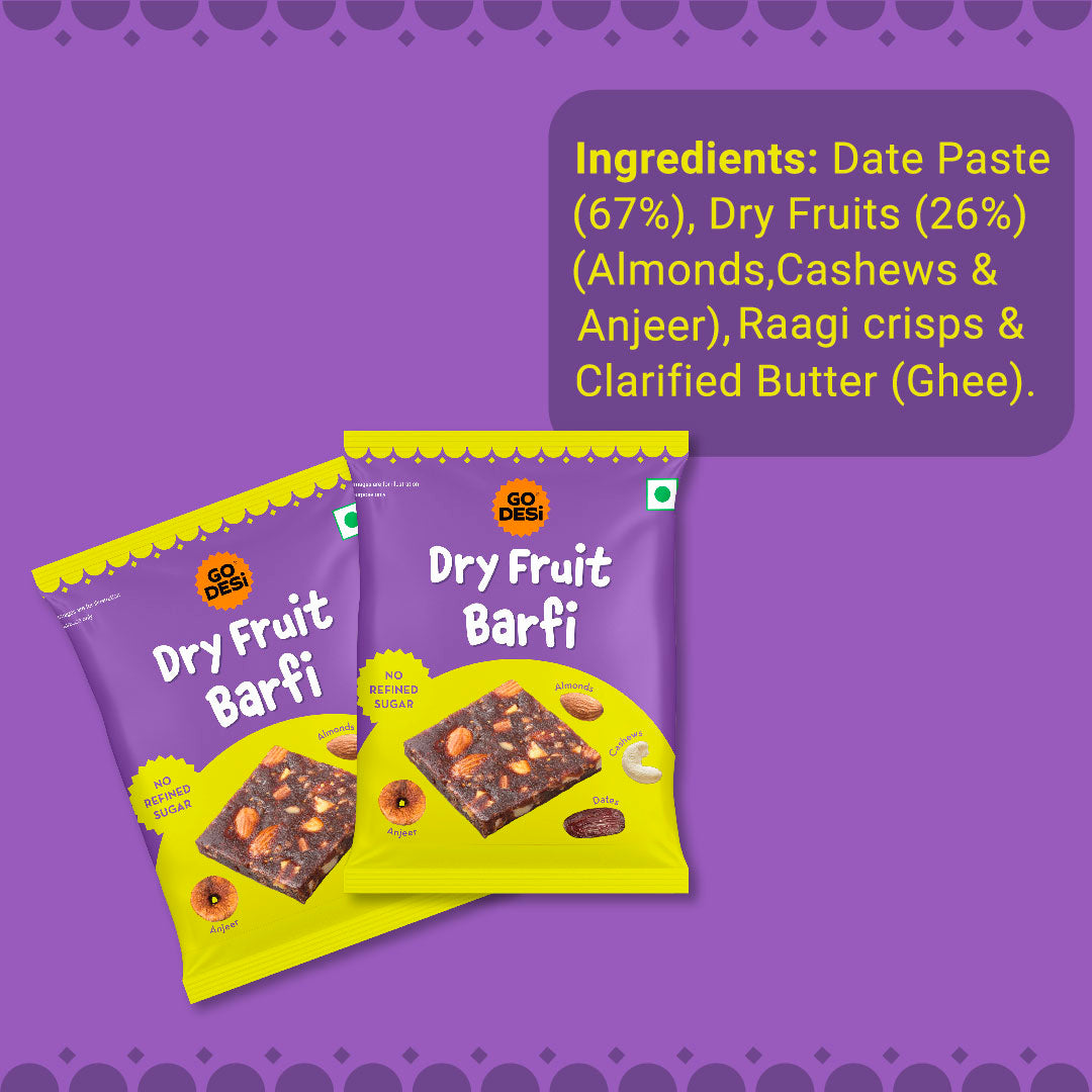 Dry Fruit Barfi | Made with 93% Dry Fruits | Pack of 6