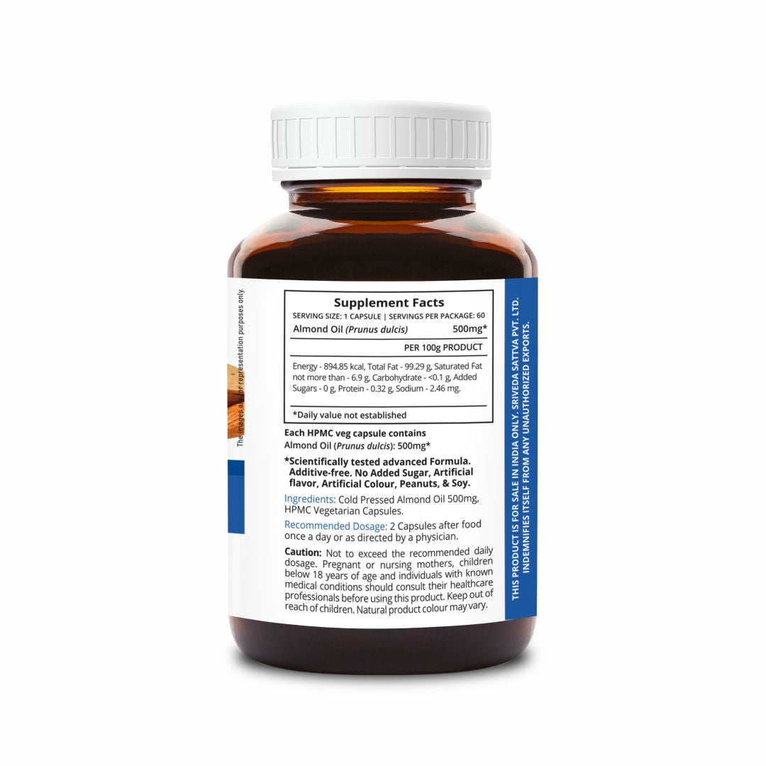 SupaSupp Almond Oil Memo Charge | Improves Memory, Enhances Longevity, Supports Nervous System | Vitamin E | Health Supplement | 60 Veg Cap, 500 mg