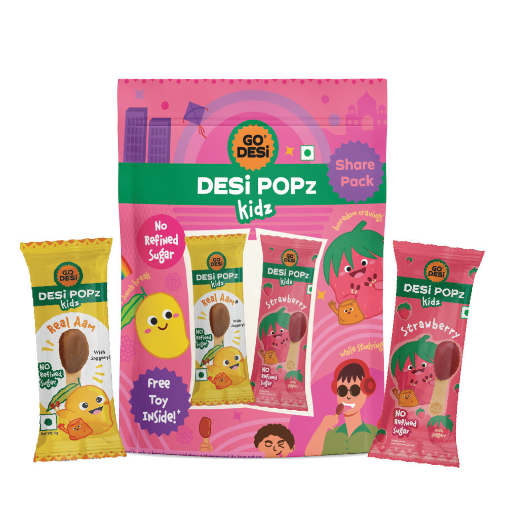 DESi Popz Kidz Real Aam & Strawberry | Made with Jaggery | Pack of 8