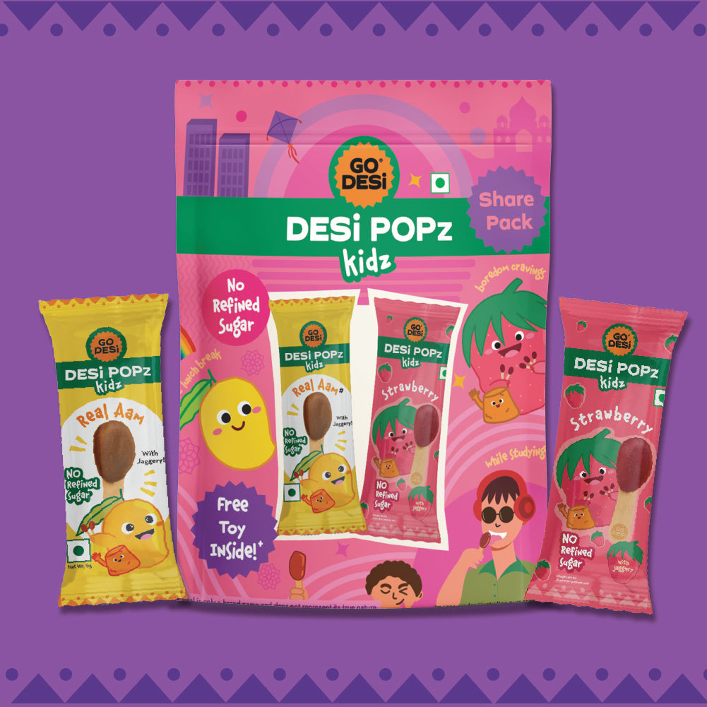 DESi Popz Kidz Real Aam & Strawberry | Made with Jaggery | Pack of 8