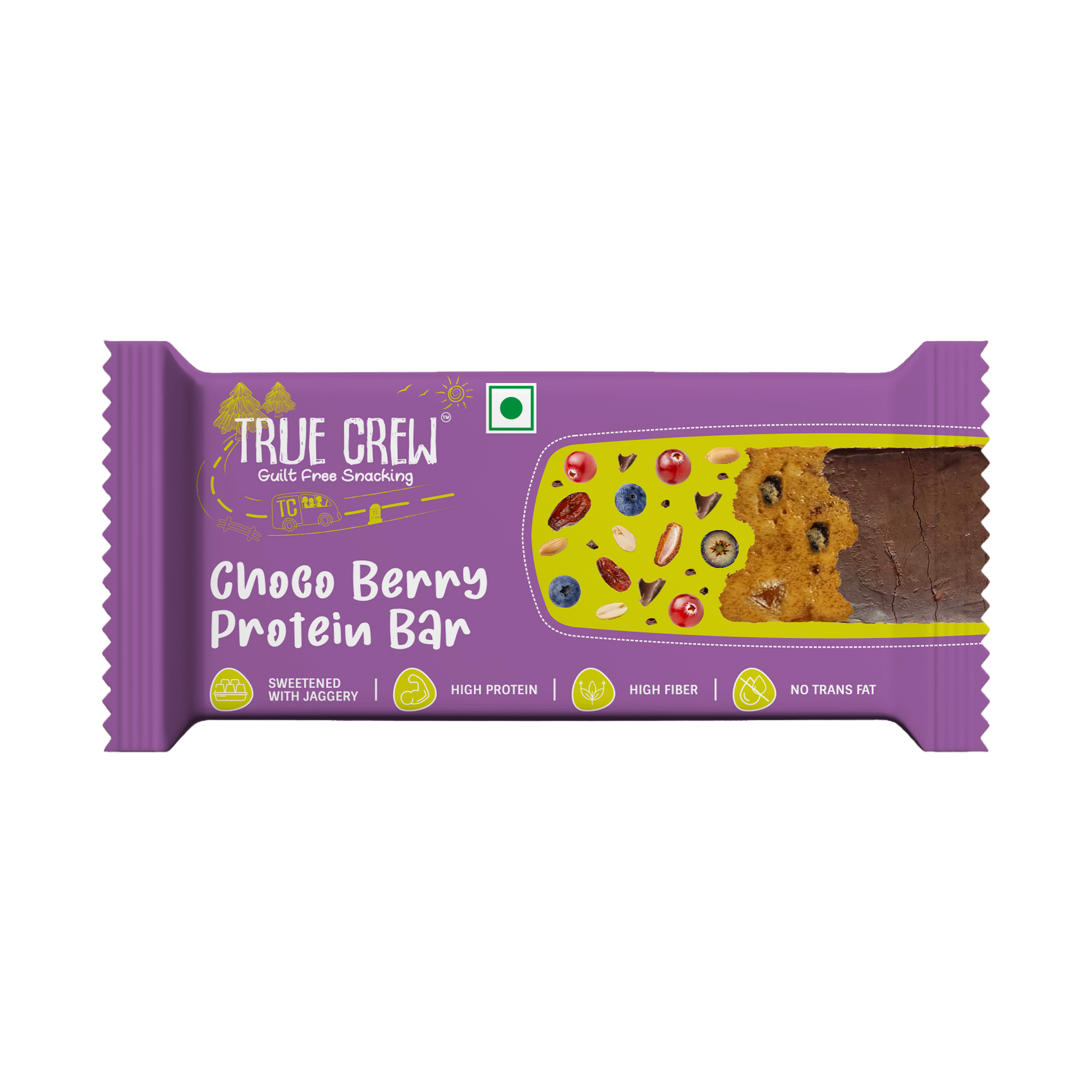 TRUE CREW - Choco Berry Protein Bar, 25 g Each (Pack of 10)
