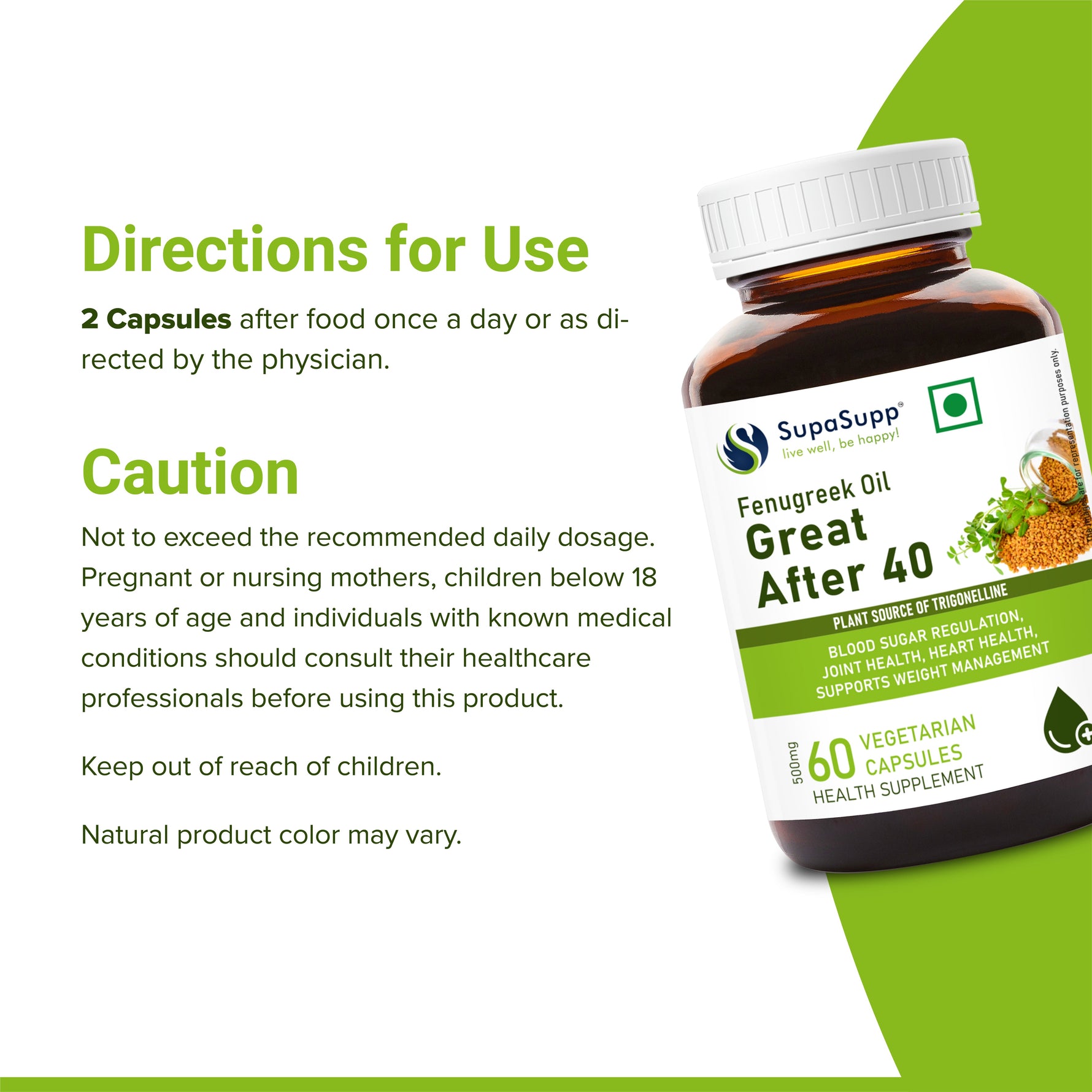 SupaSupp Fenugreek Oil Great After 40 | Blood Sugar Regulation, Joint Health, Heart Health, Supports Weight Management | Health Supplement | 60 Veg Cap, 500 mg