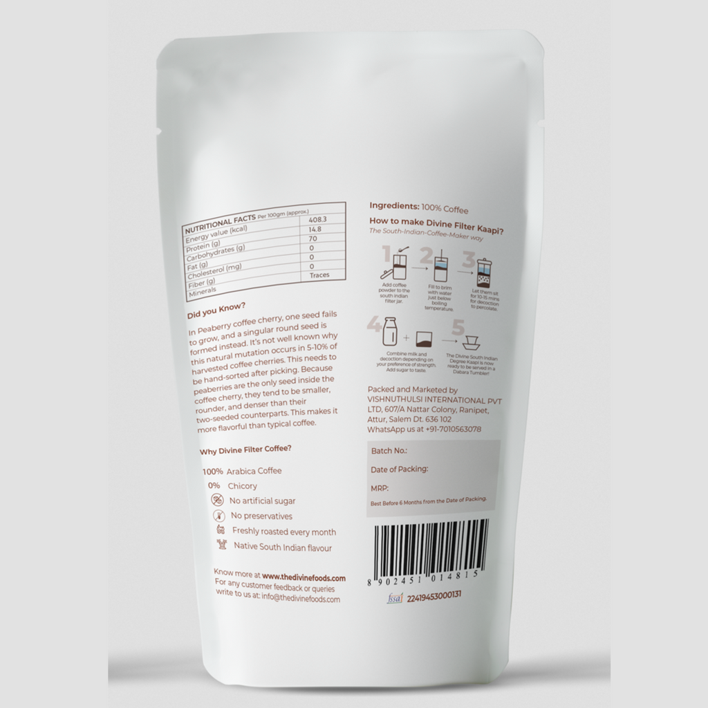 Kumbakonam Filter Kappi Powder (Guilt-Free 0% Chicory) 50% Plantation A 50% Peaberry