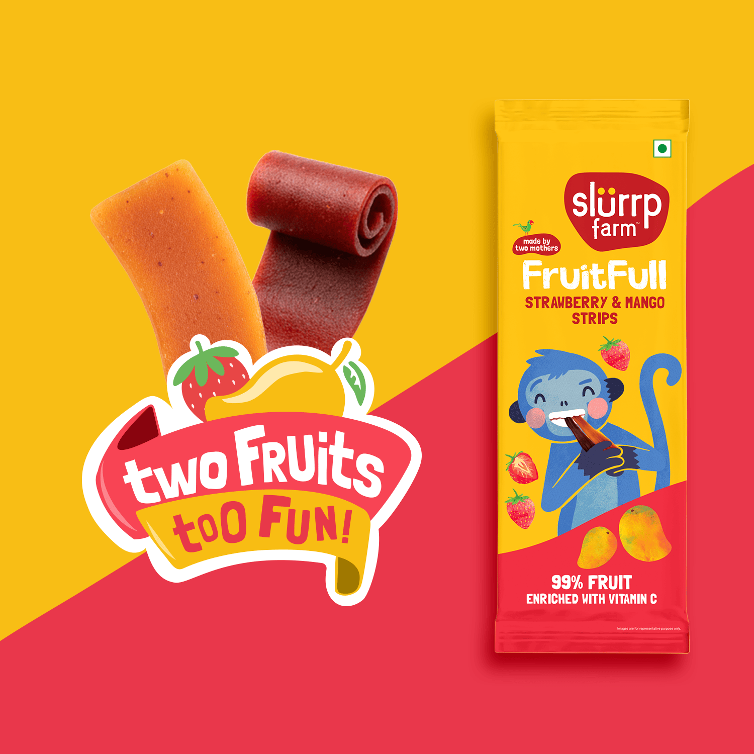 Made with 99% Fruit | FruitFull Strips - Pack of 5 for School | Strawberry and Mango