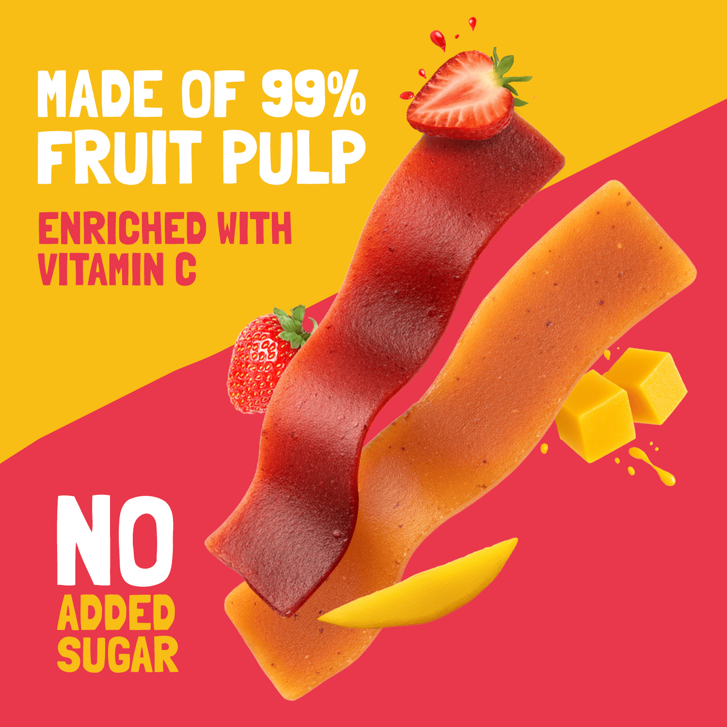 Made with 99% Fruit | FruitFull Strips - Pack of 10 for Play Dates | Strawberry and Mango