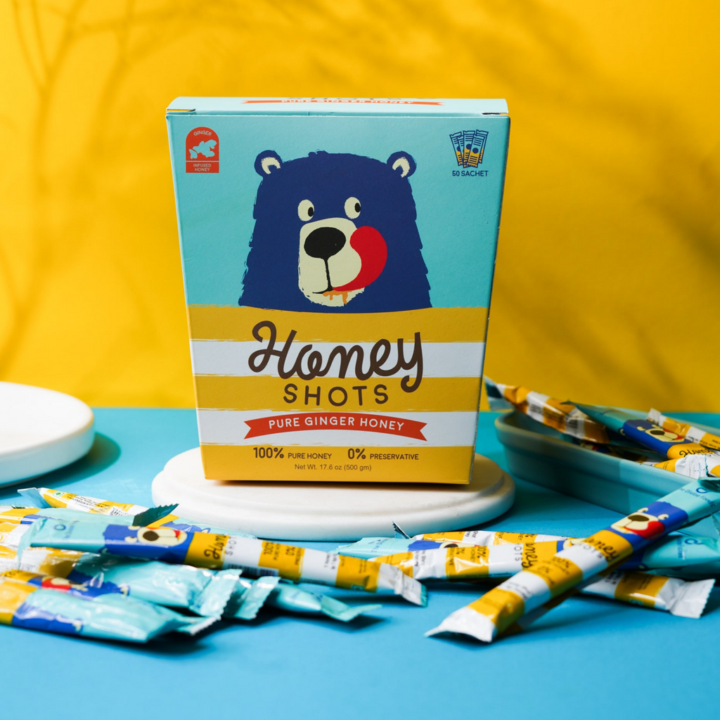 Ginger Honey Shots | 36 pack | (360 gm) | Pure Honey (Single Serving honey Sachets)