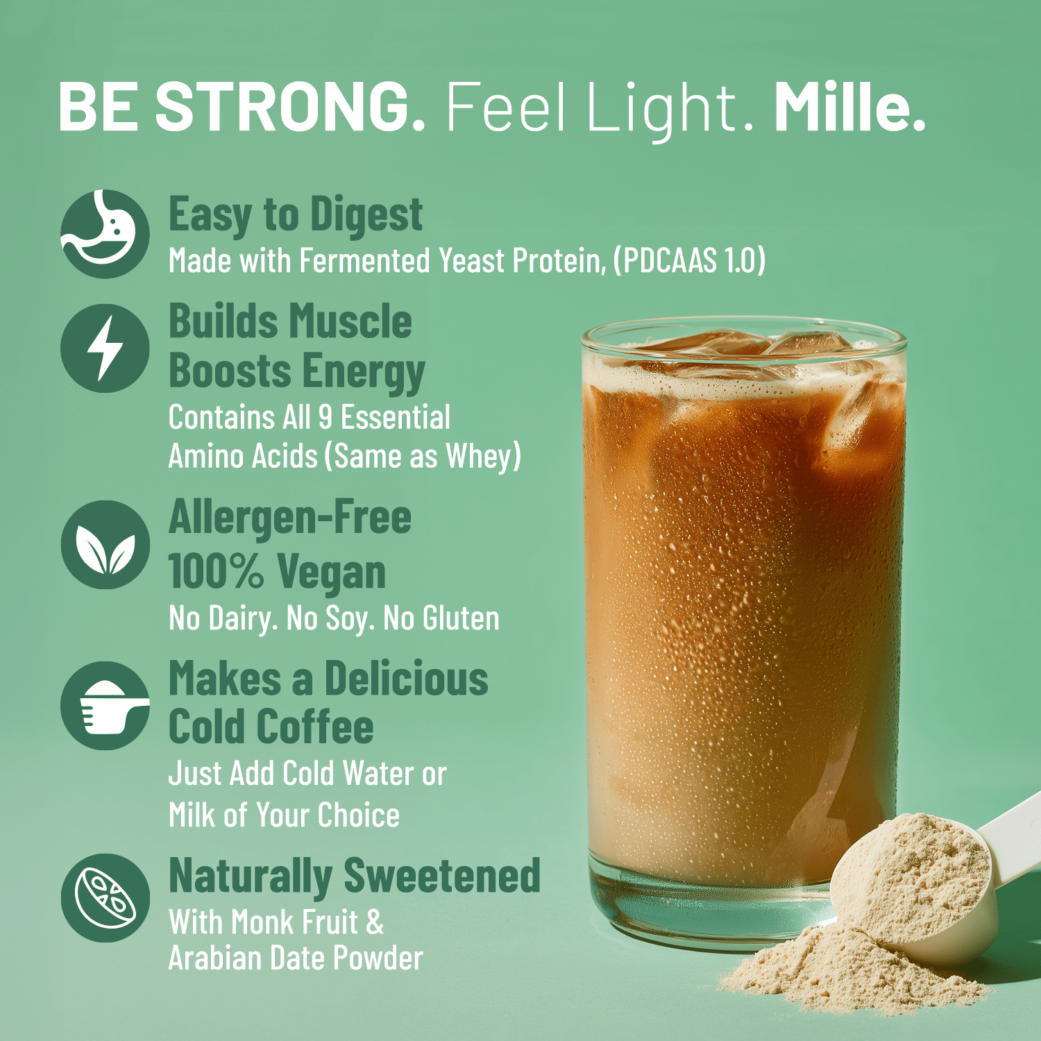 Mille Plant Protein | 25g/Scoop | Coffee Hazelnut | Fermented Yeast Protein | No Bloat I Vegan  | 500g