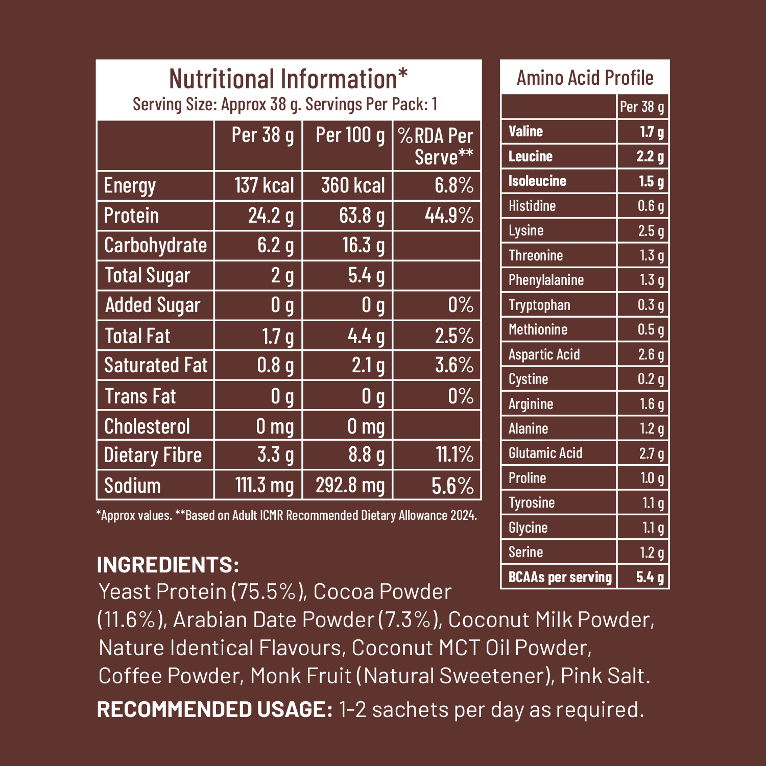 Mille Plant Protein | 24g/Scoop | Chocolate  | Fermented Yeast Protein | No Bloat | Trial Pack (Pack of 3)