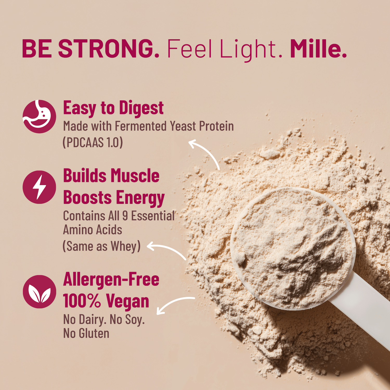 Mille Plant Protein | 31g/Scoop | Unflavoured | Fermented Yeast Protein | No Bloat I Vegan  | 38g Trial Pack