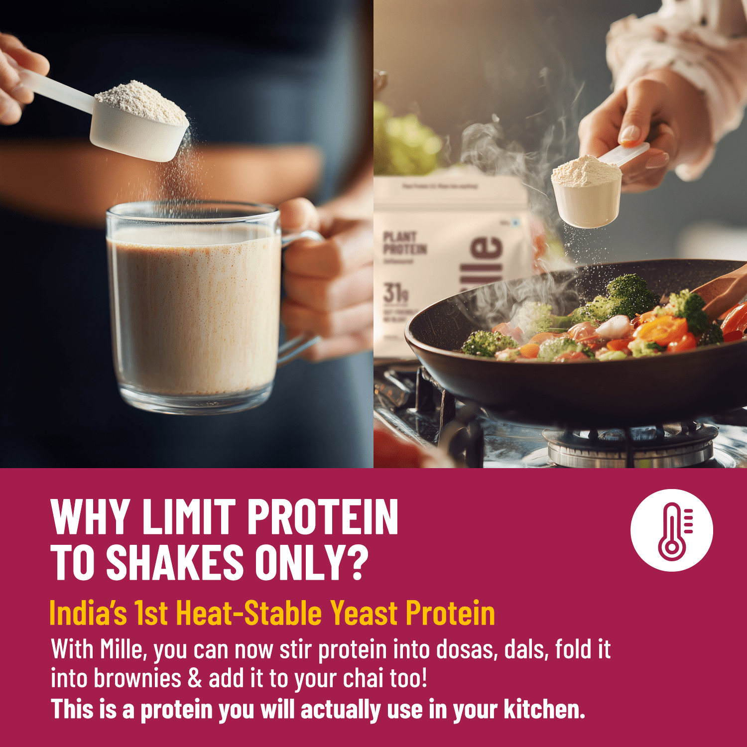 Mille Plant Protein | 31g/Scoop | Unflavoured | Fermented Yeast Protein | No Bloat I Vegan  | 500g