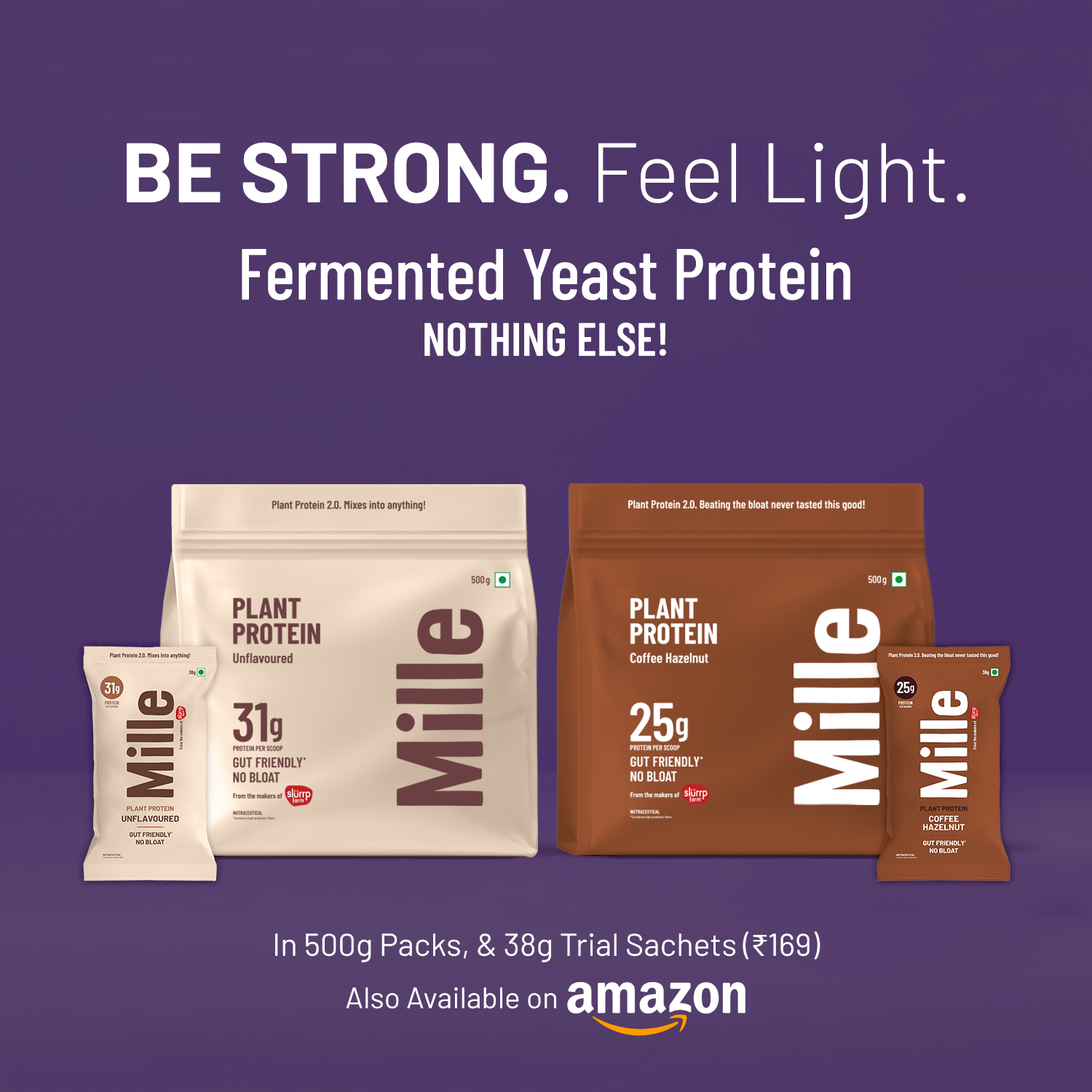 Mille Plant Protein | 31g/Scoop | Unflavoured | Fermented Yeast Protein | No Bloat I Vegan  | 500g