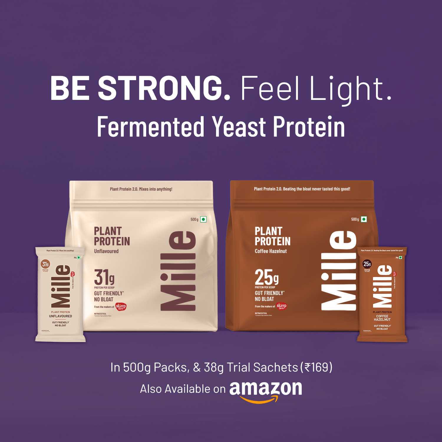 Mille Plant Protein | 31g/Scoop | Unflavoured | Fermented Yeast Protein | No Bloat I Vegan  | 38g Trial Pack