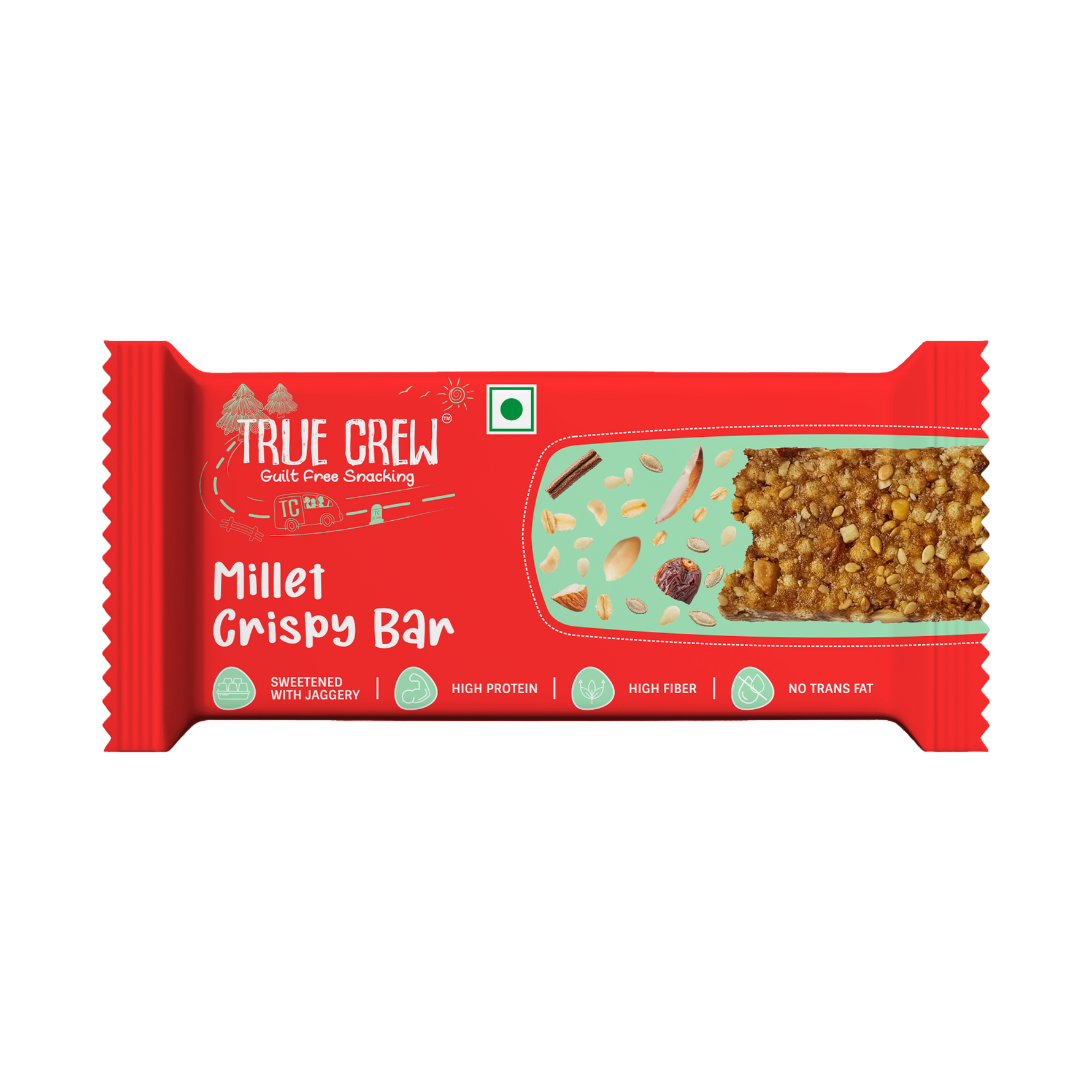 TRUE CREW - Millet Crispy Bar, 25 g Each (Pack of 10)