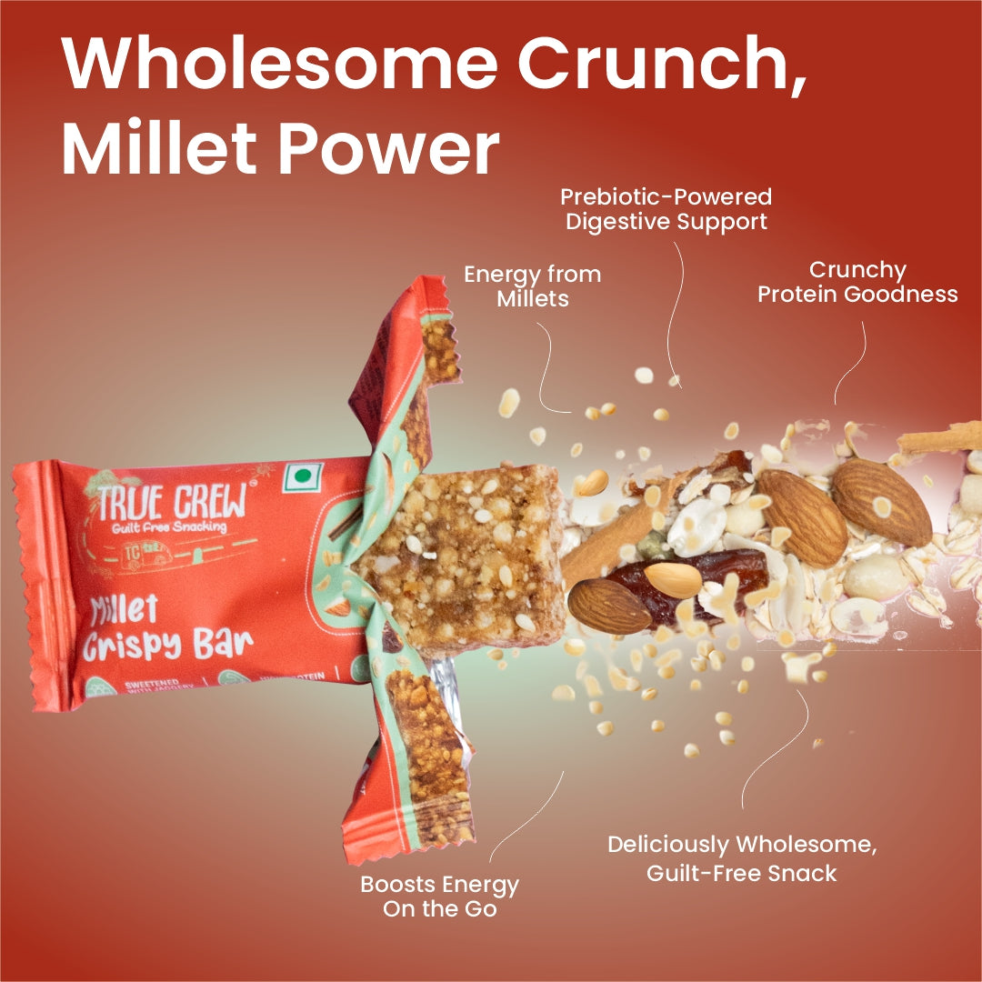 TRUE CREW - Millet Crispy Bar, 25 g Each (Pack of 10)