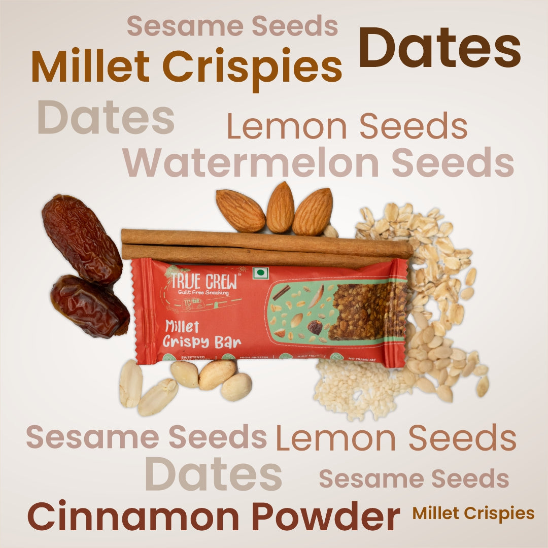 TRUE CREW - Millet Crispy Bar, 25 g Each (Pack of 10)