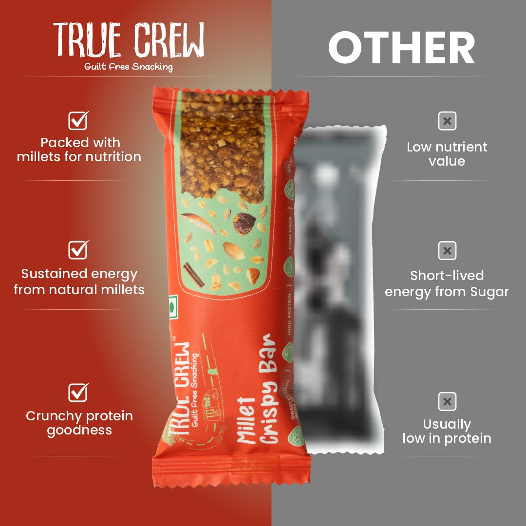 TRUE CREW - Millet Crispy Bar, 25 g Each (Pack of 10)