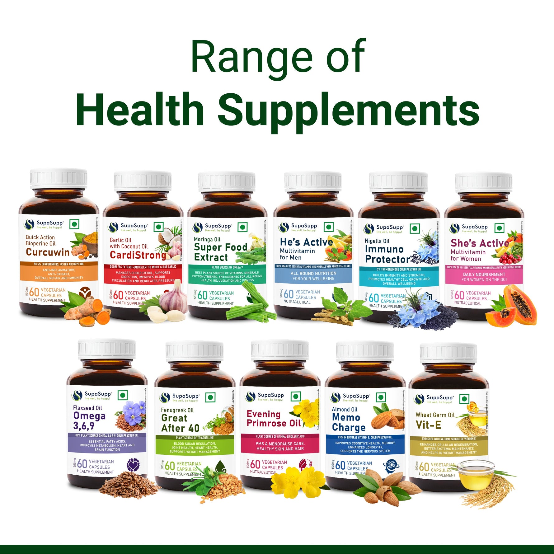 SupaSupp Moringa Oil Super Food Extract | Best Plant Source Of Vitamins & Minerals For All Round Health, Rejuvenation And Fitness | Health Supplement | 60 Veg Cap, 500 mg