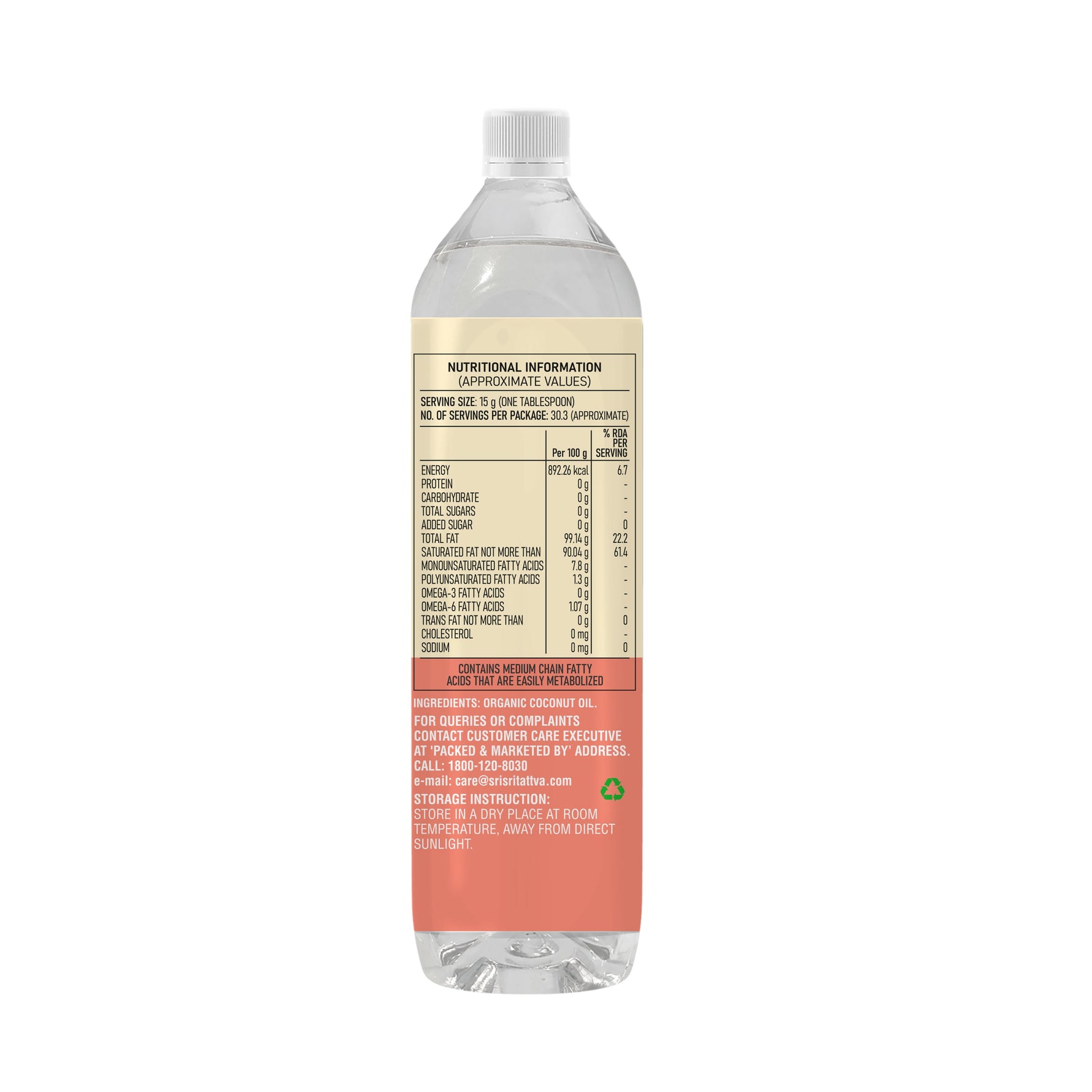 Organic Coconut Oil Bottle - Cold Pressed | Unrefined | 500 ml