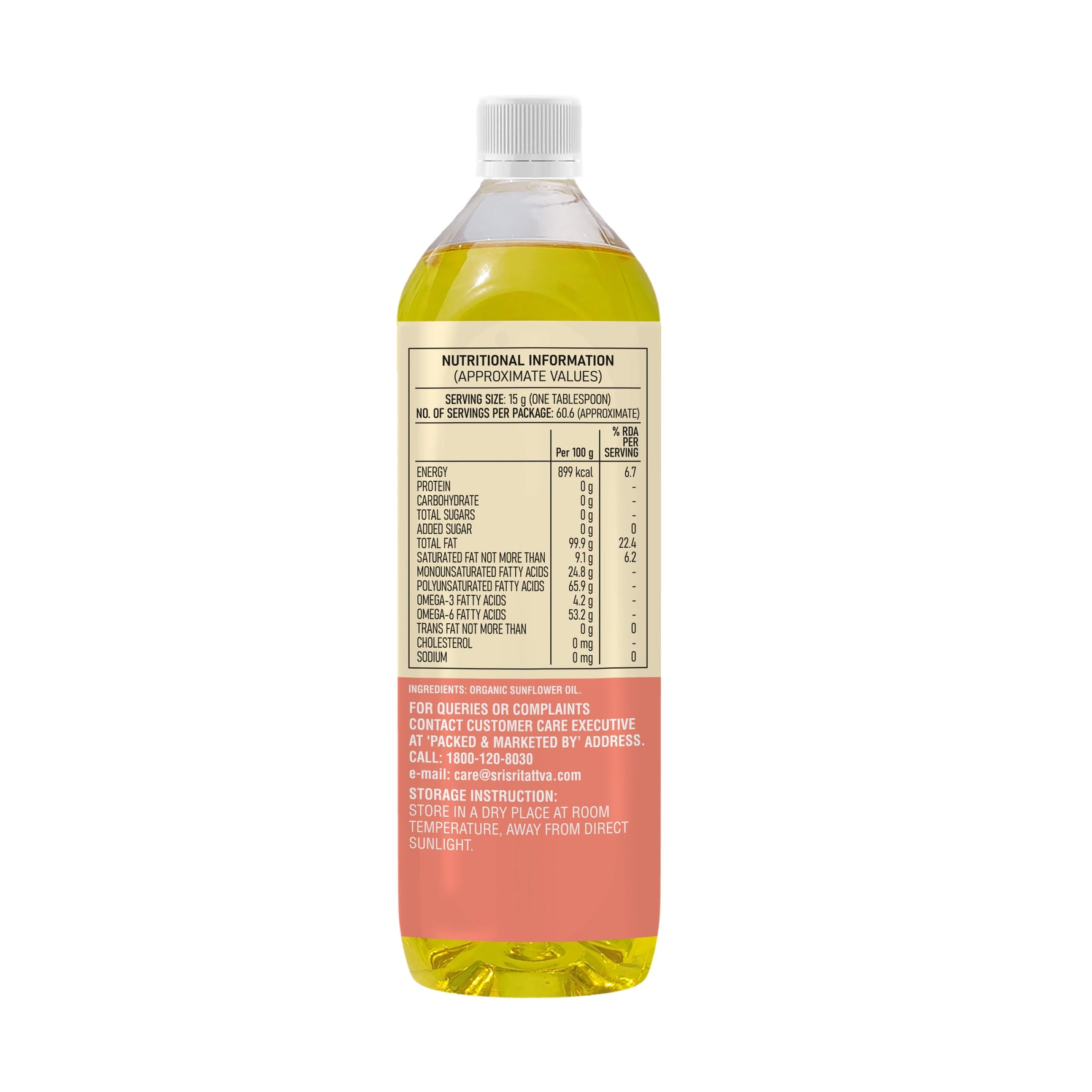 Organic Sunflower Oil Bottle - Cold Pressed | Unrefined | 1 L