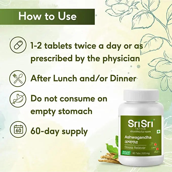 Ashwagandha - Stress Relief | Balances Nervous System | Promotes Quality Sleep | Restores Energy & Strength | 60 Tabs, 500 mg
