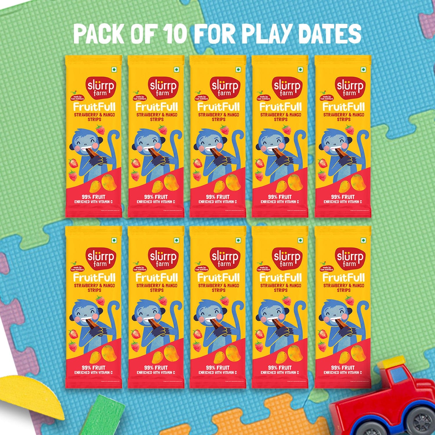 Made with 99% Fruit | FruitFull Strips - Pack of 10 for Play Dates | Strawberry and Mango