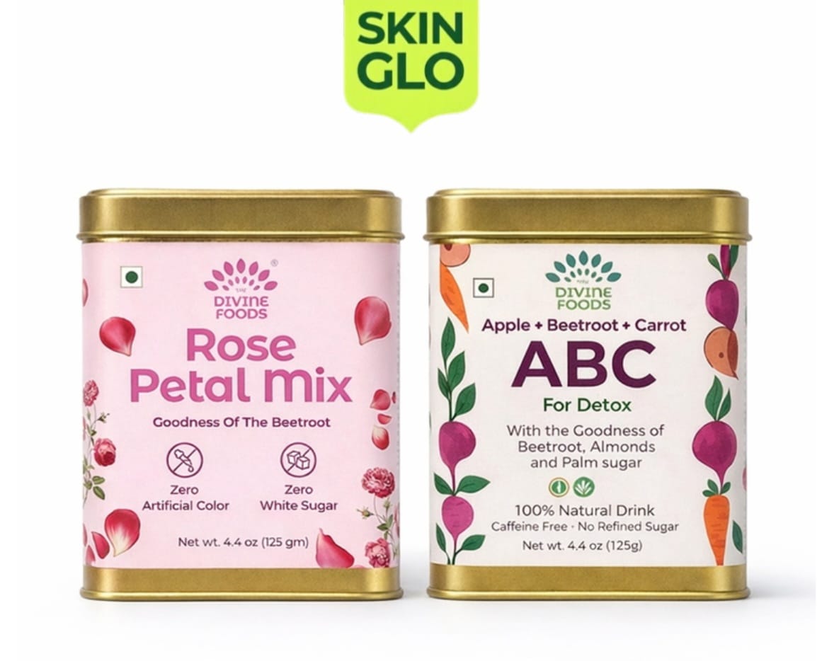 Skin Glo Combo – Natural Rose Petal Milk Mix + ABC Latte Mix (Apple, Beetroot & Carrot) | 125g Each | Glow from Within