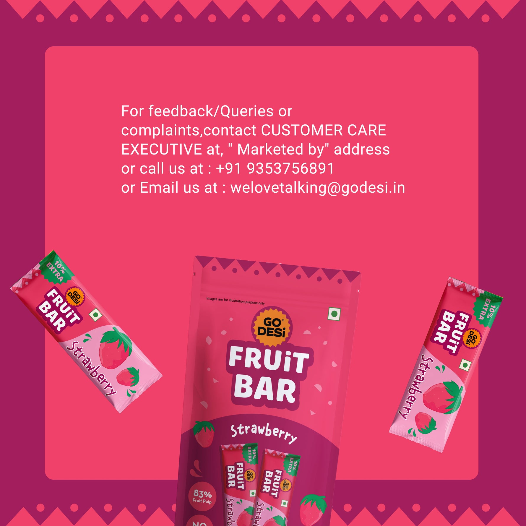 Strawberry Fruit Bar | 83% Fruit Pulp | Pack of 10