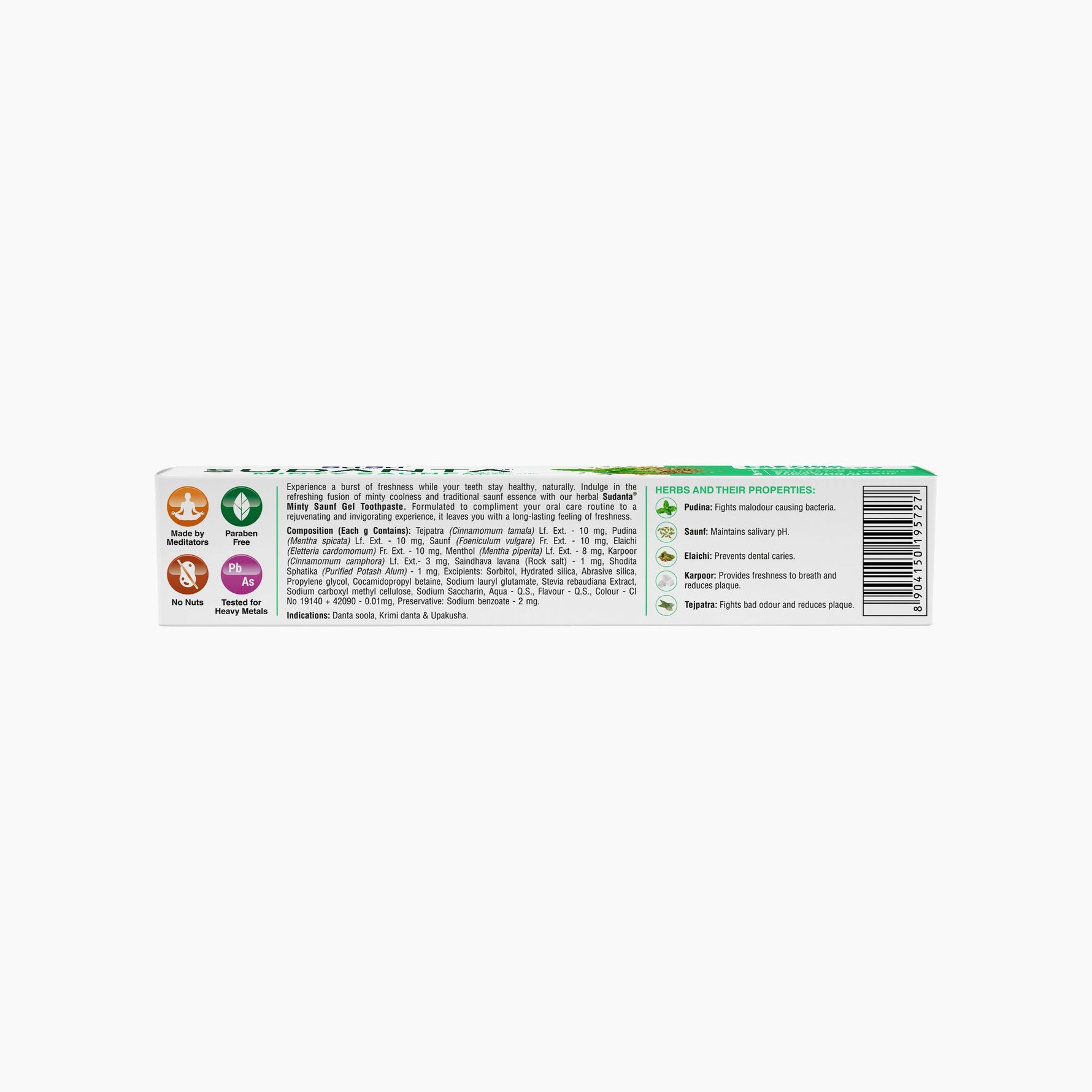 Sudanta Minty Saunf Gel Toothpaste - Non - Fluoride - 100% Vegetarian, 80 g