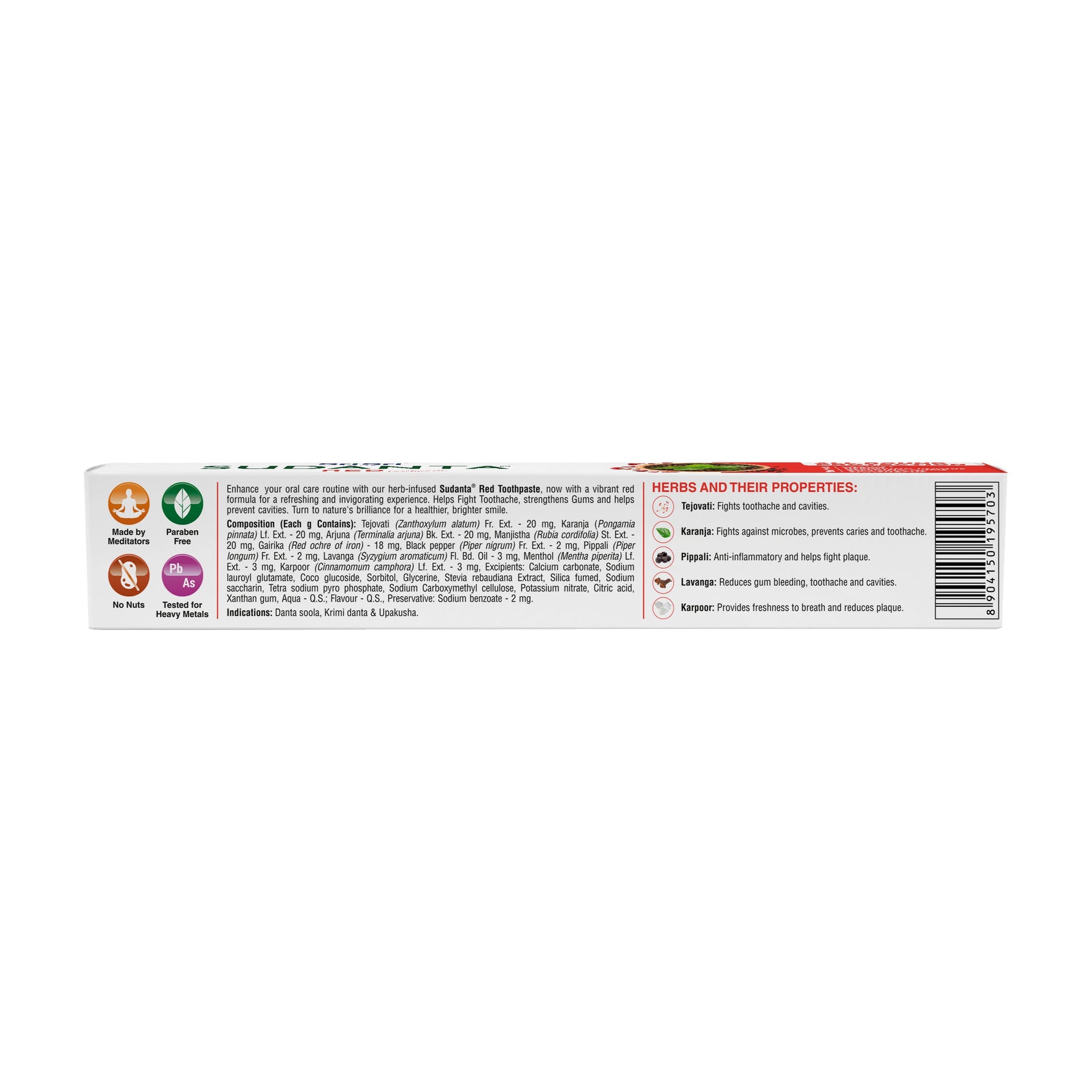 Sudanta Red Toothpaste - Non - Fluoride - 100% Vegetarian, 200 g