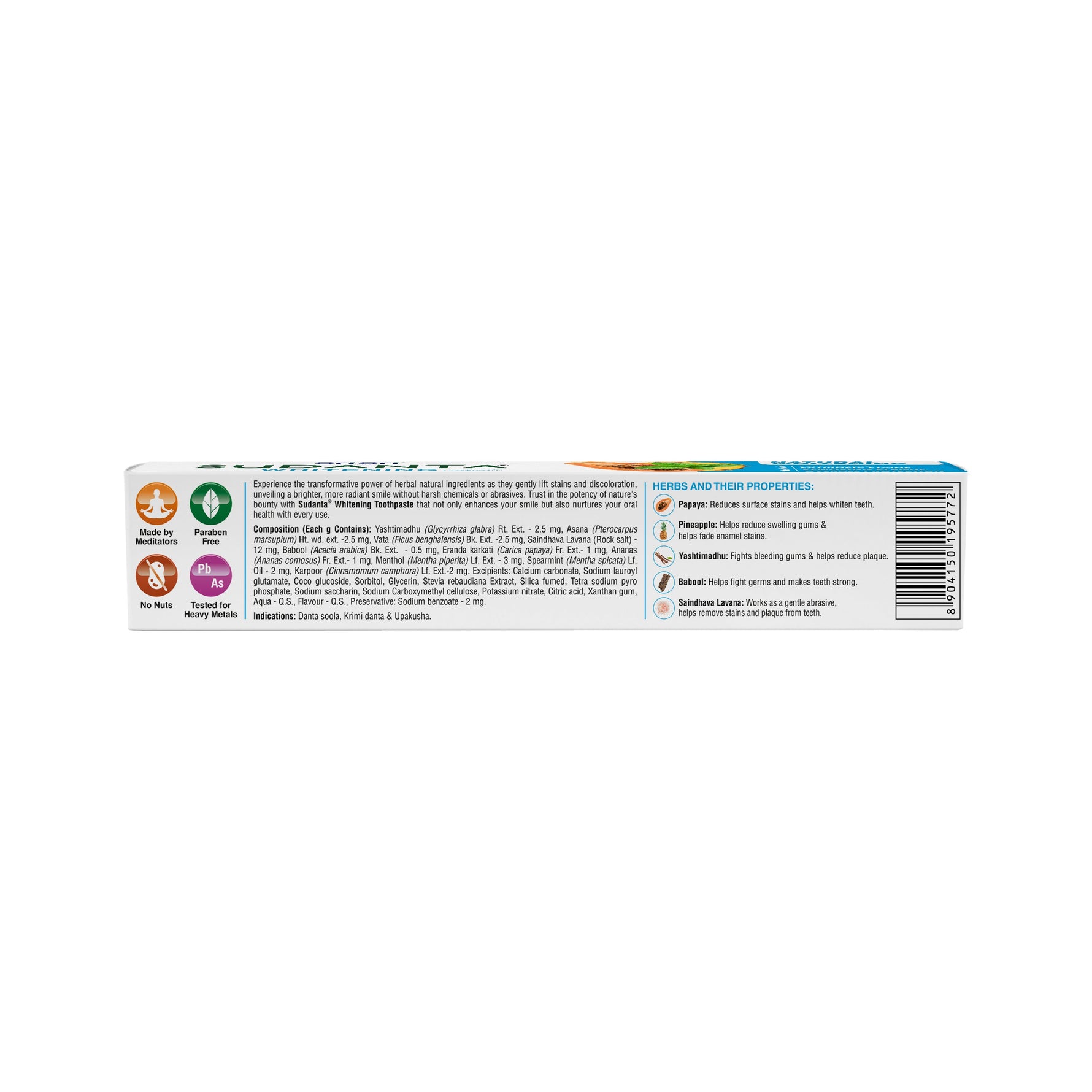 Sudanta Whitening Toothpaste - Non - Fluoride - 100% Vegetarian, 150 g