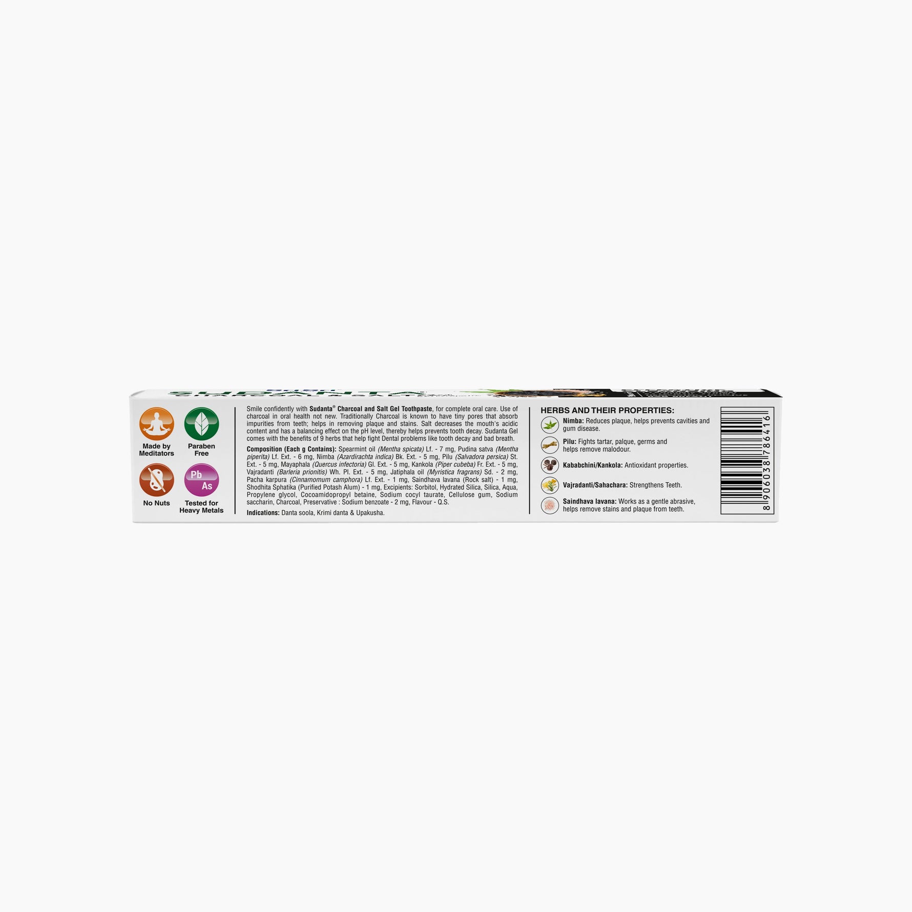 Sudanta Gel Toothpaste With Charcoal & Salt | SLS Free | Non - Fluoride | 100% Vegetarian, 100 g