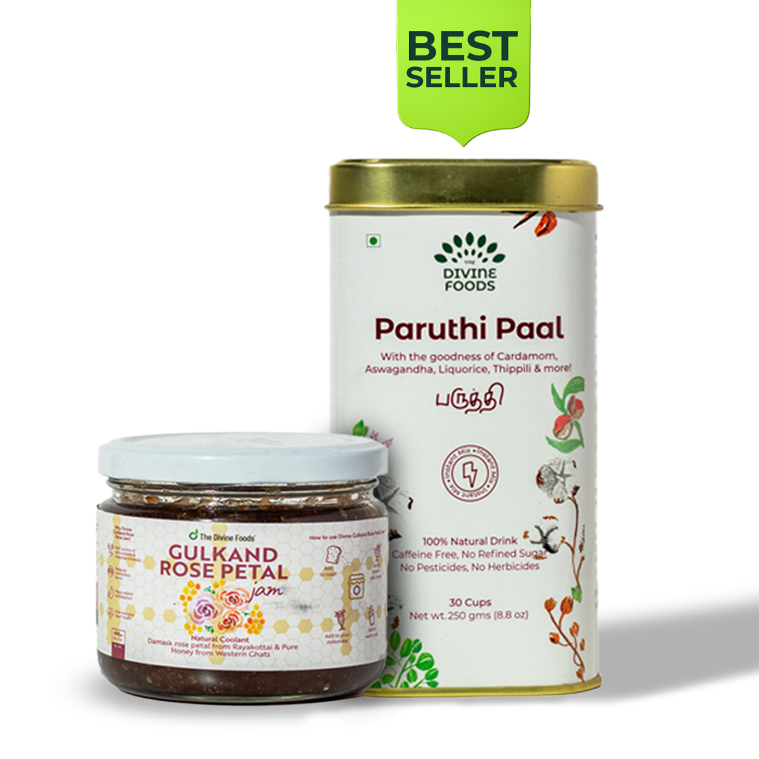 Super Seller Combo = Paruthi Paal (Cotton Seed Instant Latte Mix) + Gulkand Honey (With Cooling Properties)