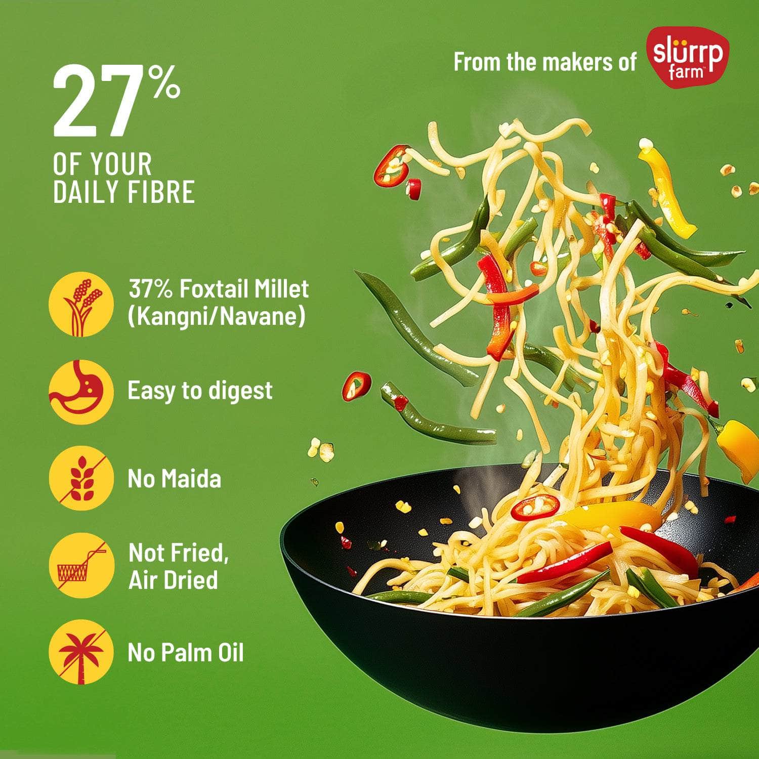 Zero Maida Hakka Noodles | Whole wheat + Foxtail Millet | Non-sticky
