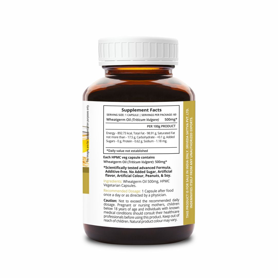 SupaSupp Wheat Germ Oil Vit - E | Enhances Cellular Regeneration, Better Systemic Maintenance |  Vitamin E | Health Supplement | 60 Veg Cap, 500 mg