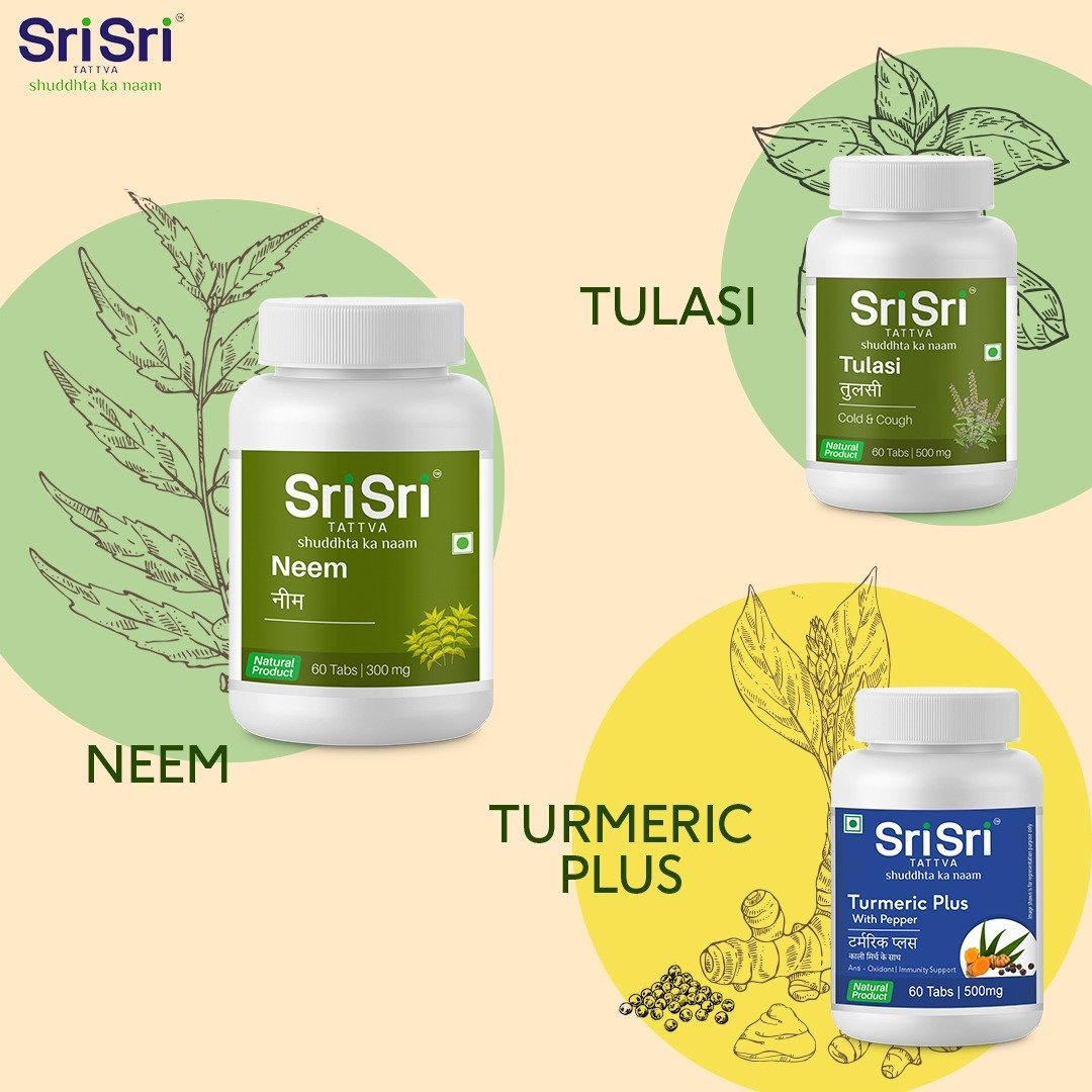 Tulasi, Neem and Turmeric Plus Ayurvedic Tablets for Relieving from Cold & Cough and Improving Immunity | Value Pack