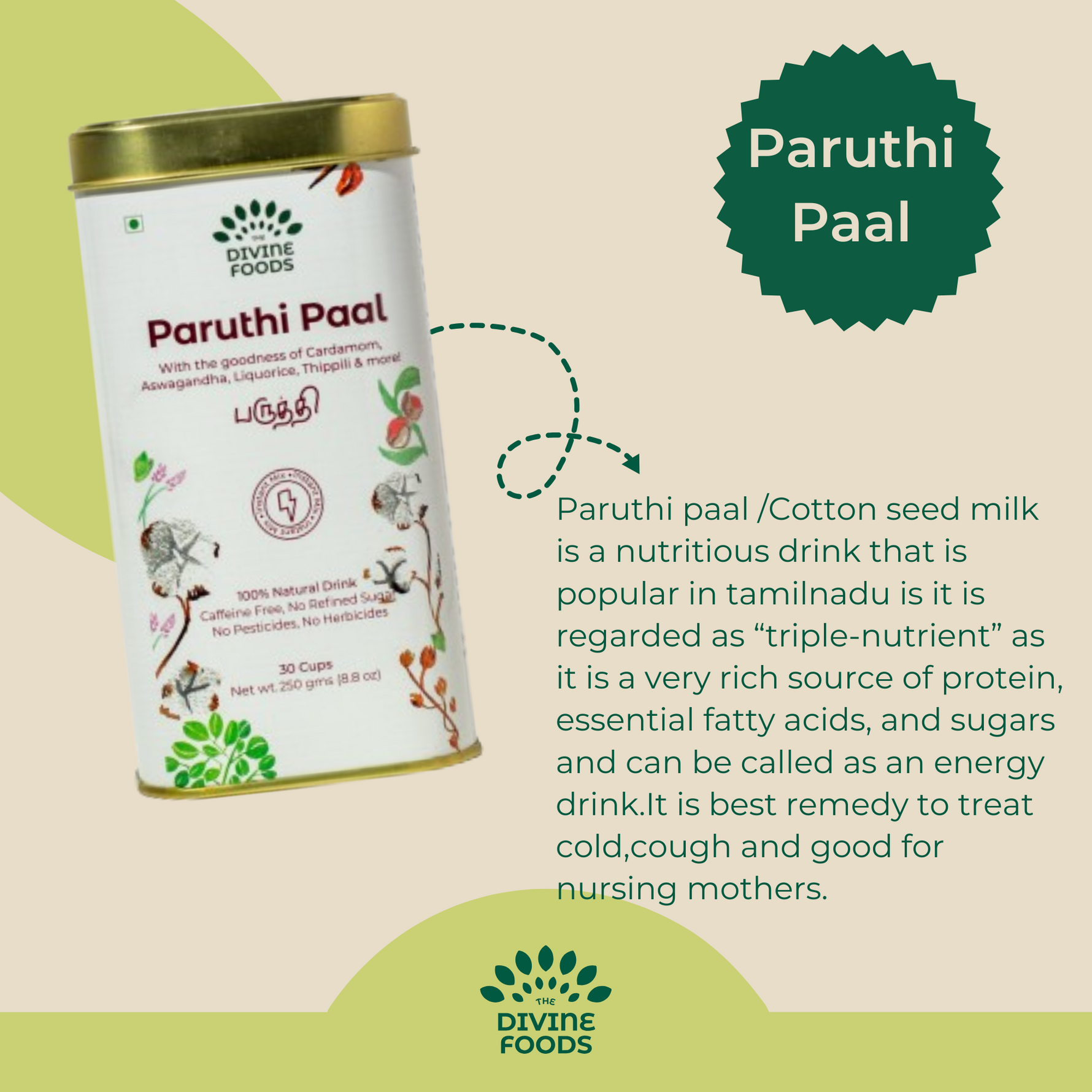 Paruthi Paal-Cotton Seed Instant Latte Mix(Cold and Cough remedy/Helps with Menstrual Cramps)