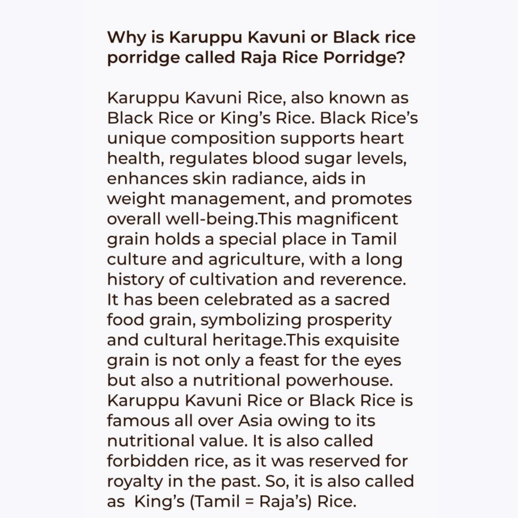 Raja Rice Porridge Mix (Karuppu Kavuni Kanji) for Weight loss and for Diabetes care 250 Gm