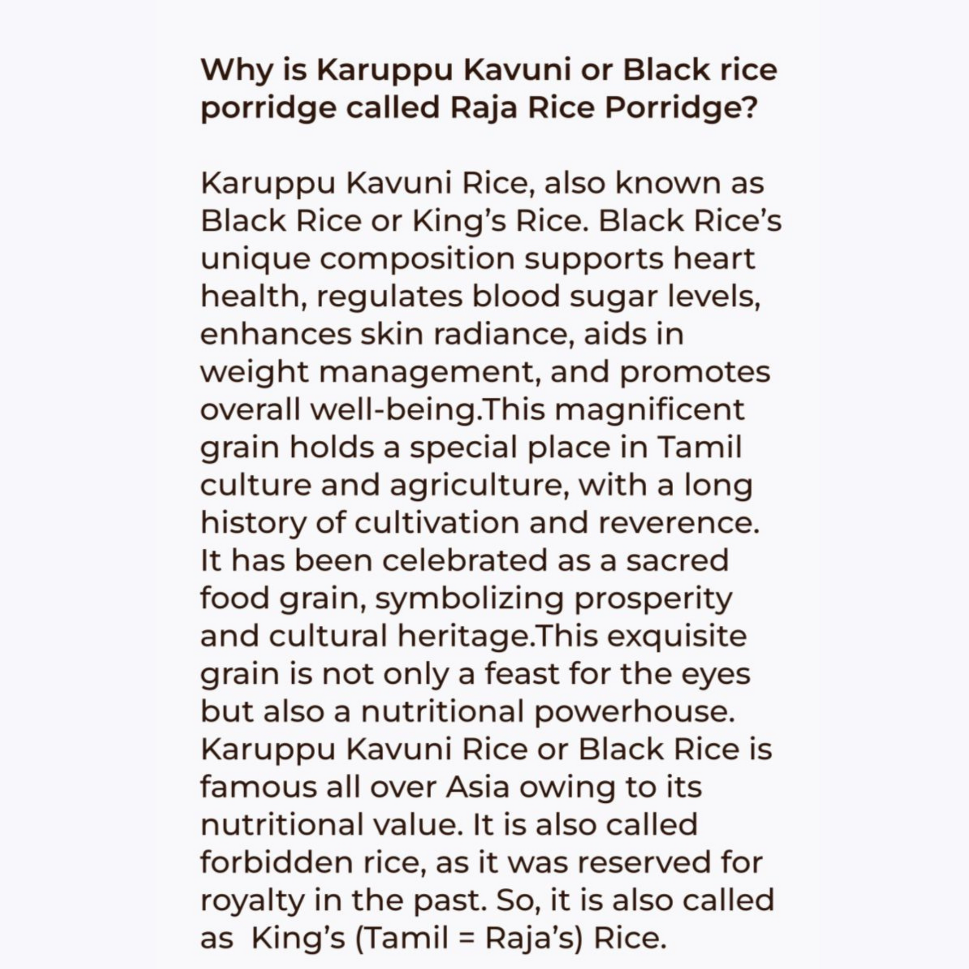 Raja Rice Porridge Mix (Karuppu Kavuni Kanji) for Weight loss and for Diabetes care 250 Gm