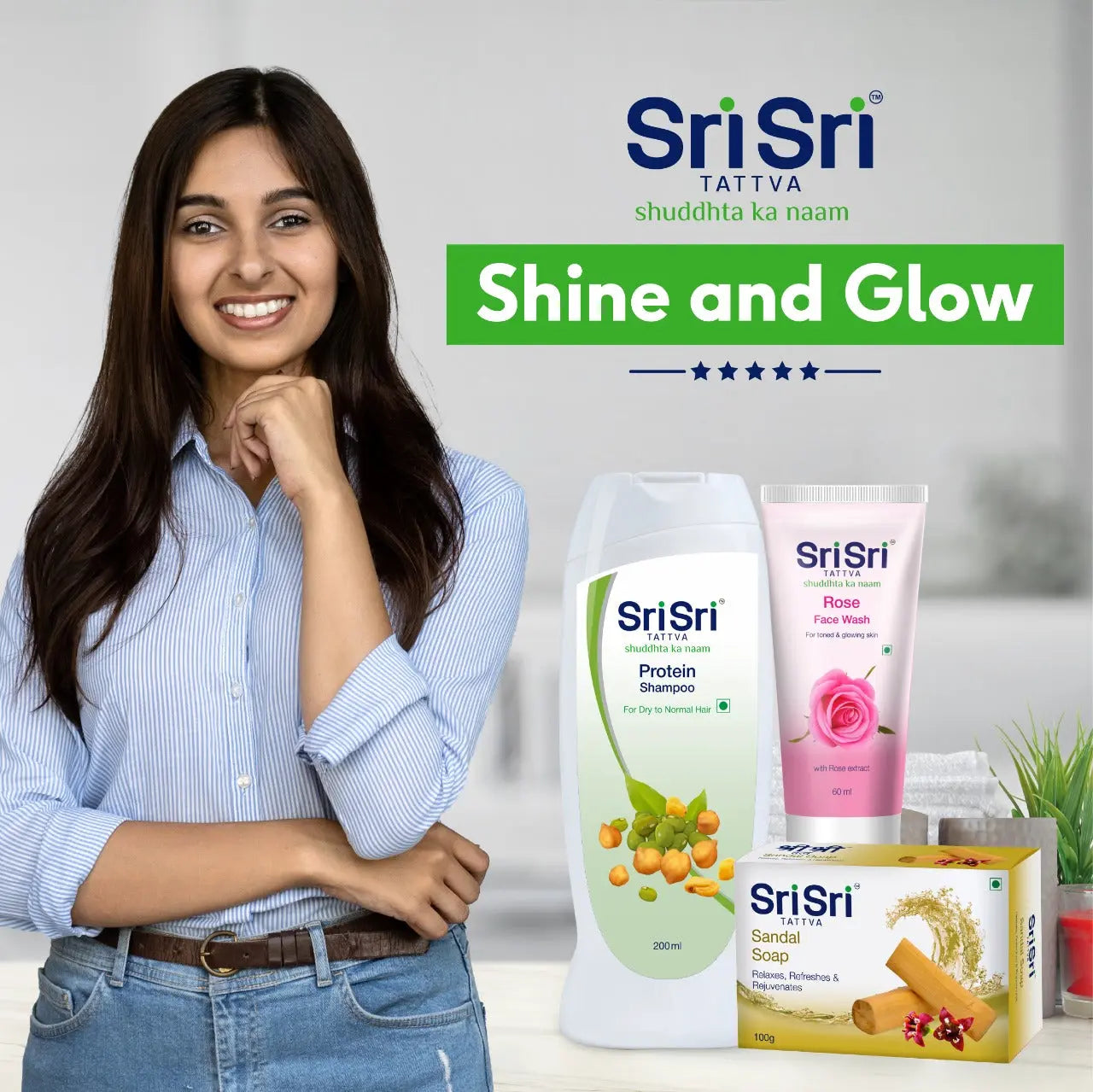 Shine and Glow ( Sandal Soap, Protein Shampoo , Rose Face Wash)